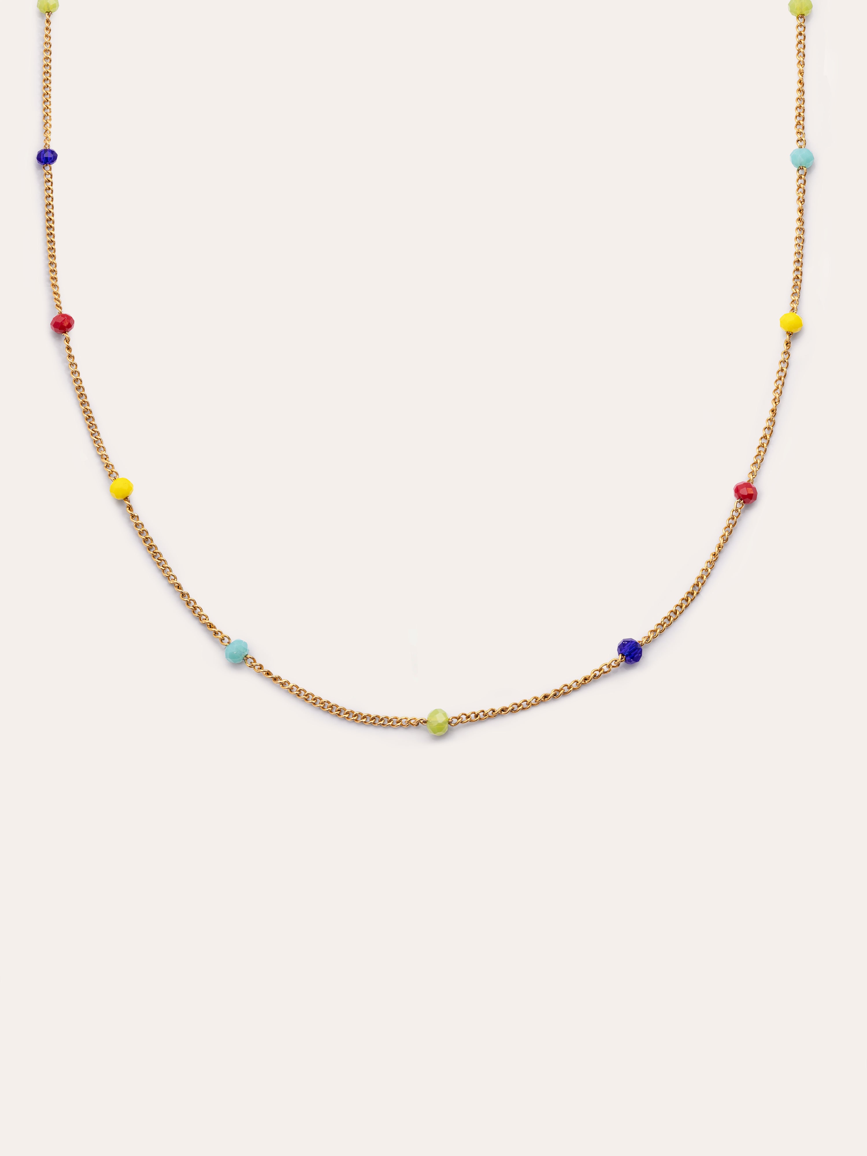 Long Crystals Rainbow Stainless Steel Necklace