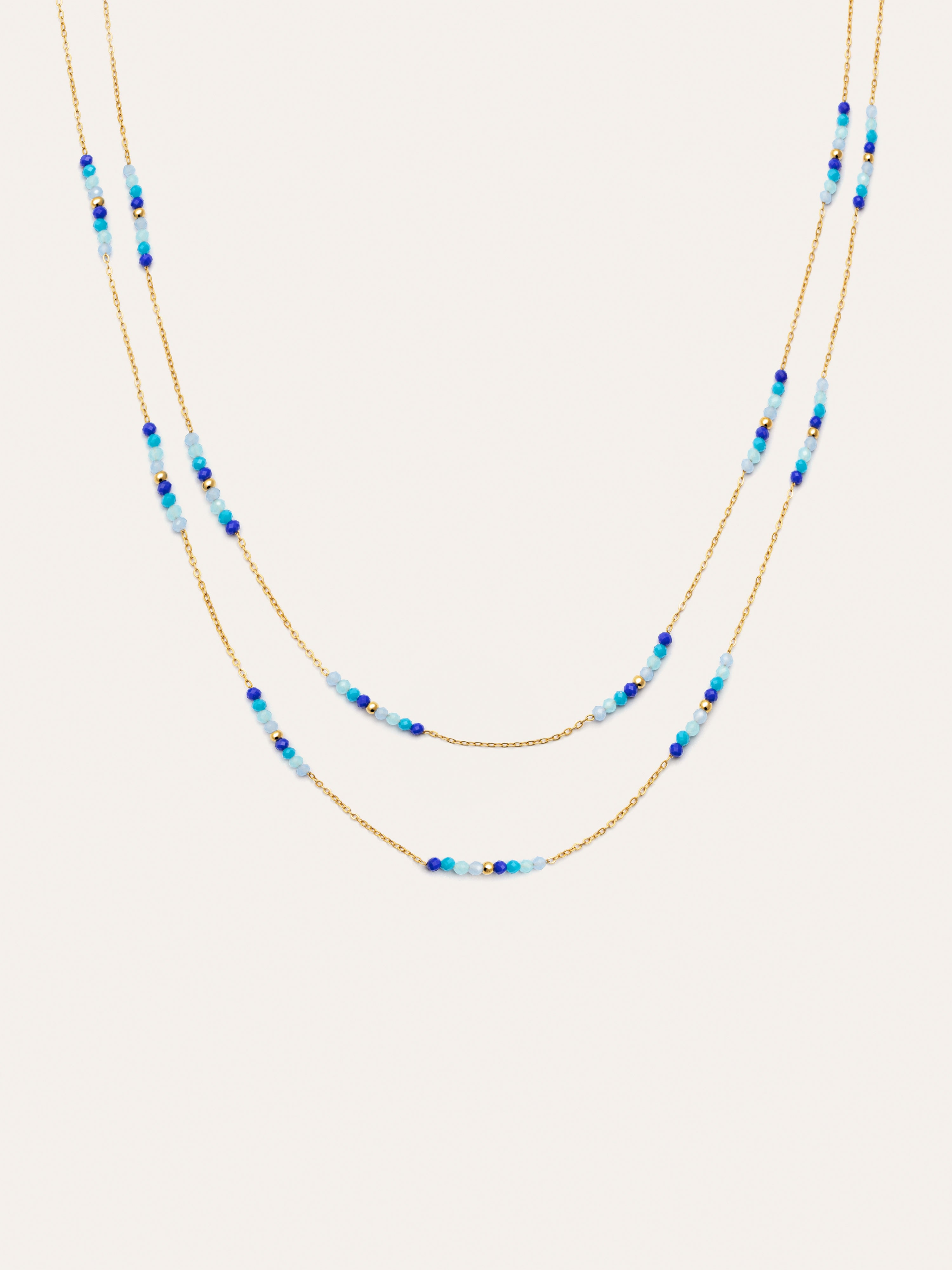 Collar Long Crystal Sea Acero Baño Oro