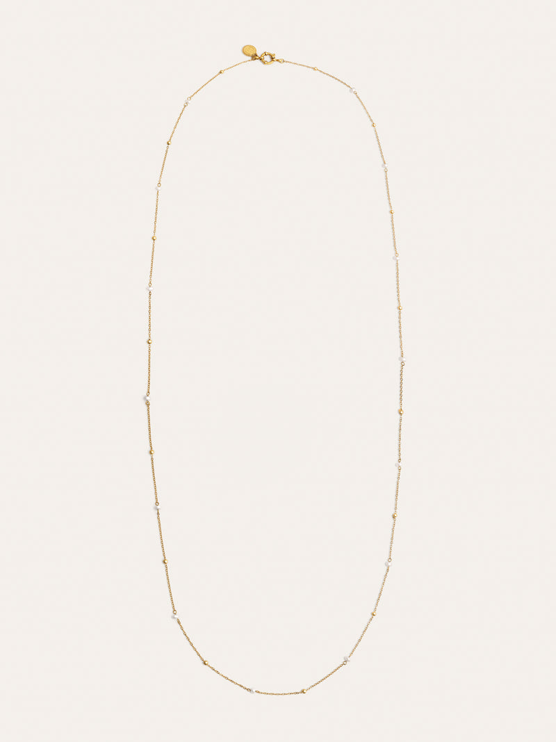 Collar Long Pearl Dots Acero Baño Oro