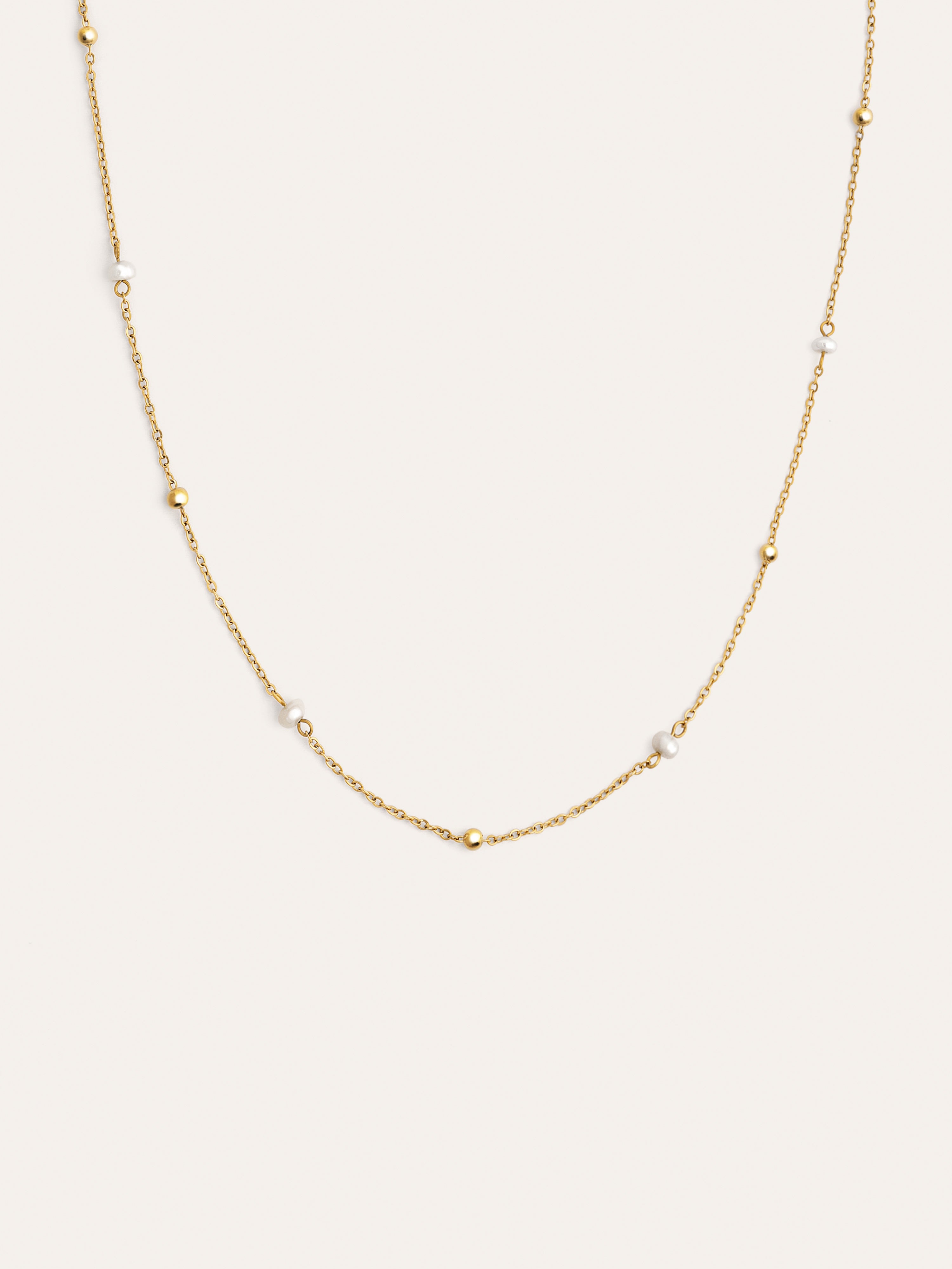 Collar Long Pearl Dots Acero Baño Oro