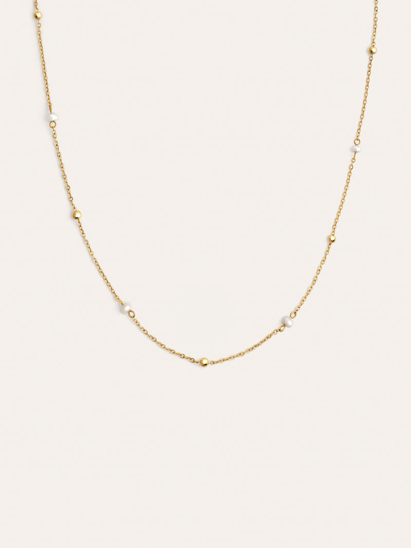 Collar Long Pearl Dots Acero Baño Oro
