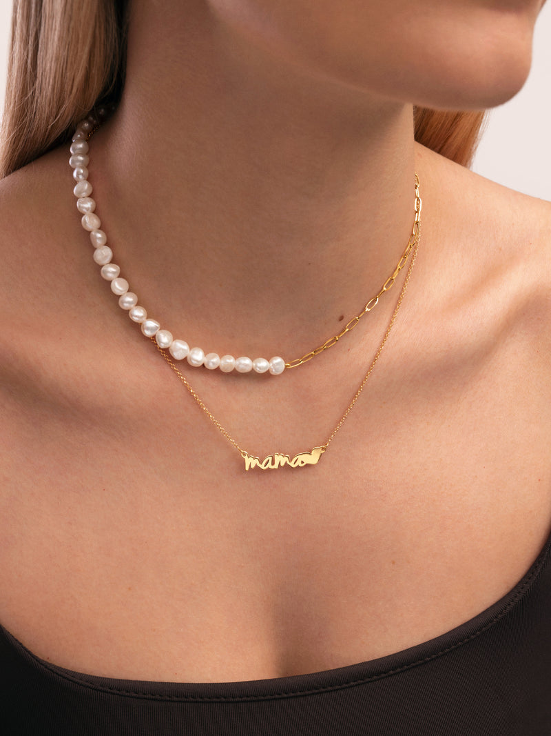 Collier Maman Heart Argent Plaqué Or