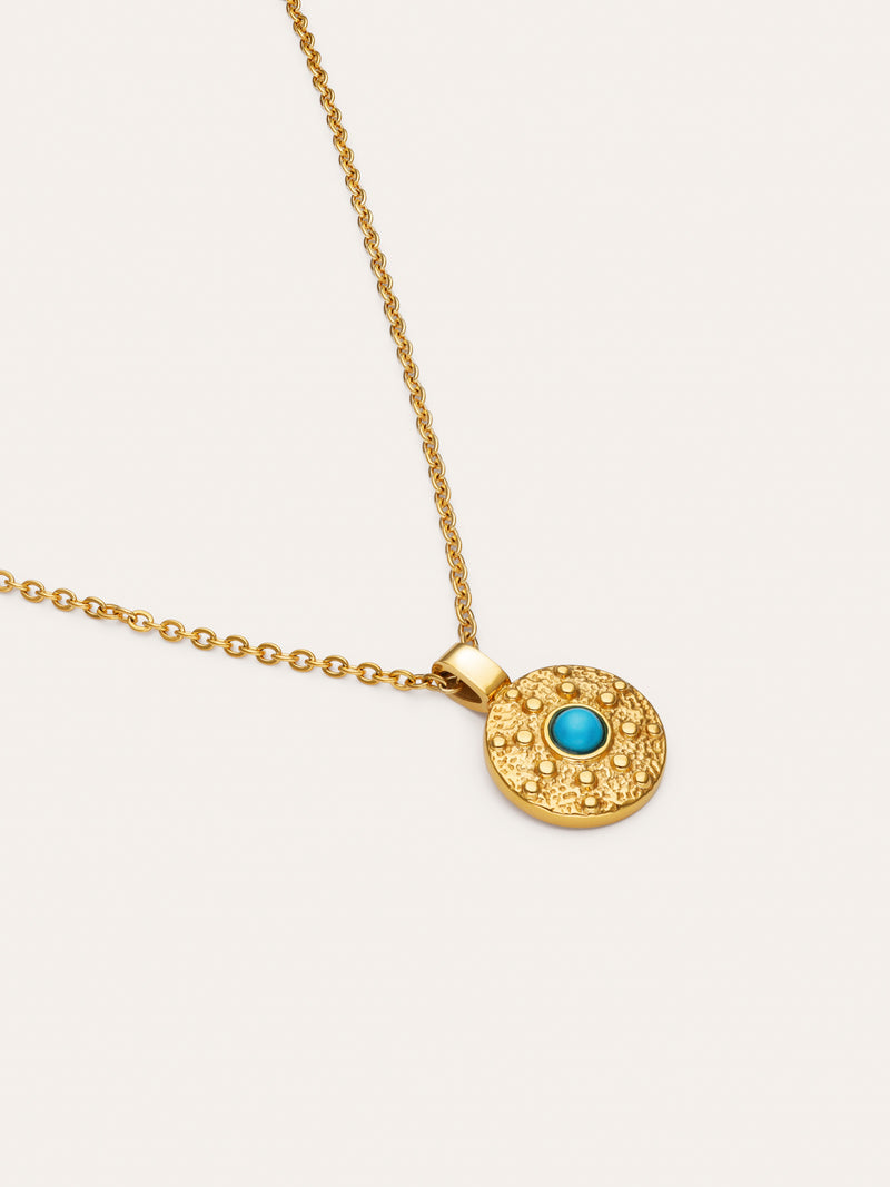 Collar Medallion Aqua Acero Baño Oro