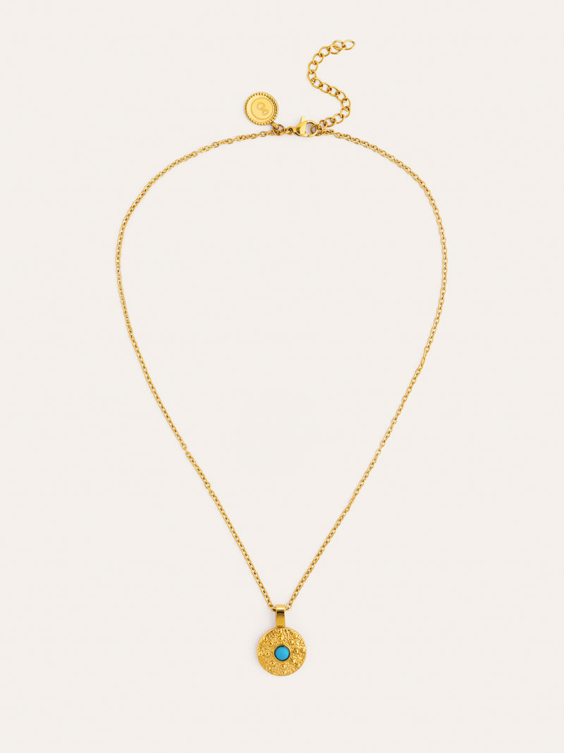 Collar Medallion Aqua Acero Baño Oro