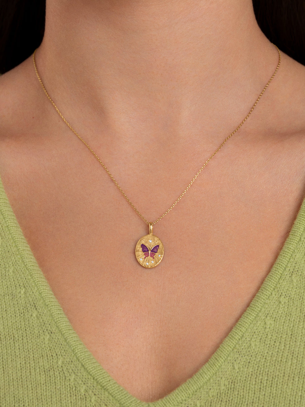 SINGULARU Collana Medallion Farfalla Rosa – Ottone Placcato Oro 18K Con Zirconi, Catena 45 Cm