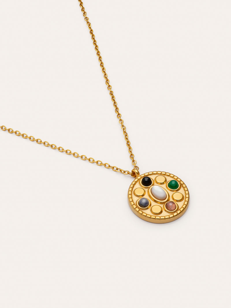 Collar Medallion Five Stones Mística Acero Baño Oro