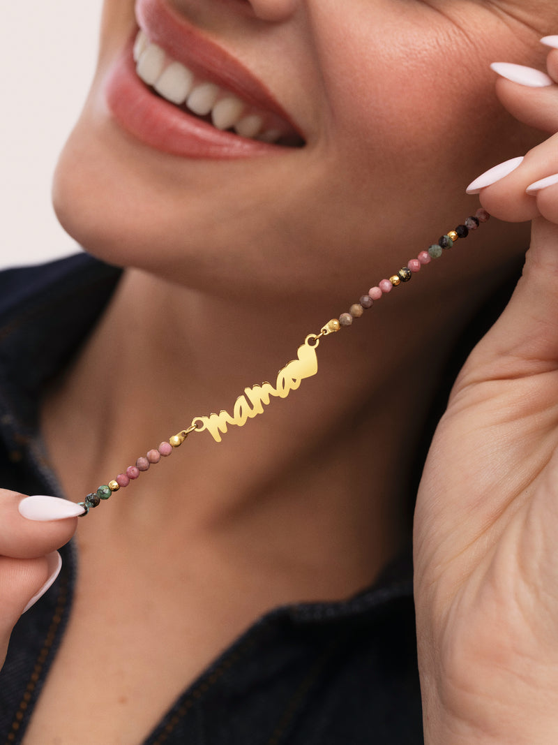 Halskette Mamá Heart Turmalin Edelstahl vergoldet