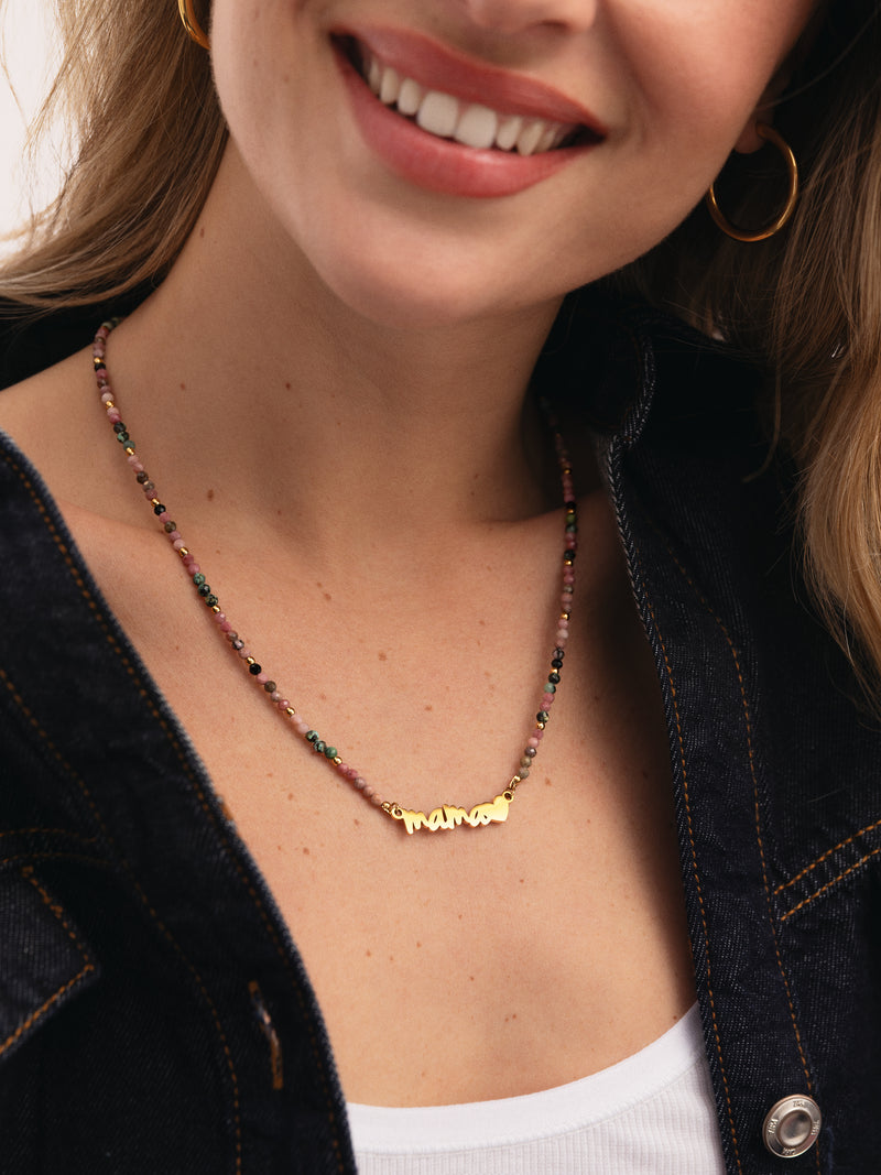 Halskette Mamá Heart Turmalin Edelstahl vergoldet