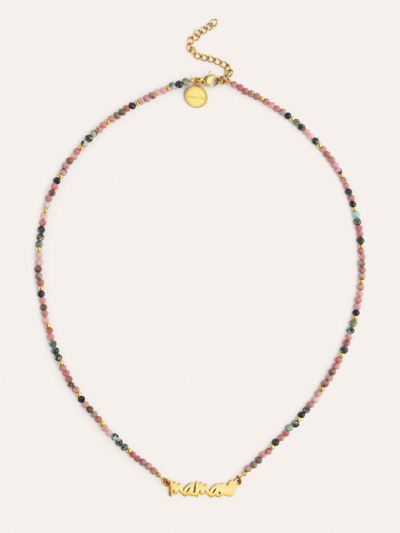 Halskette Mamá Heart Turmalin Edelstahl vergoldet