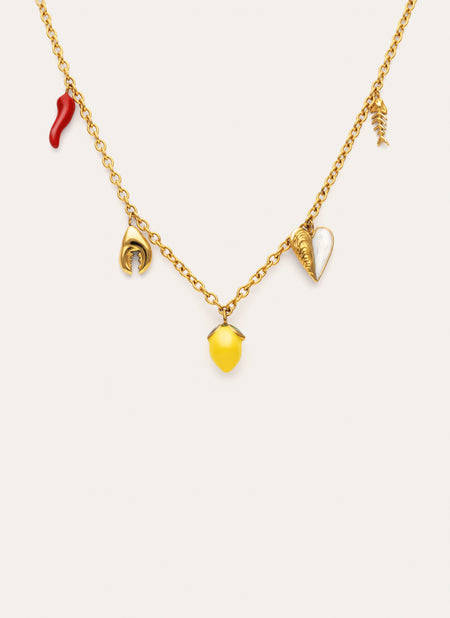 Collar Multicharm Aperitivo Marino Acero Baño Oro