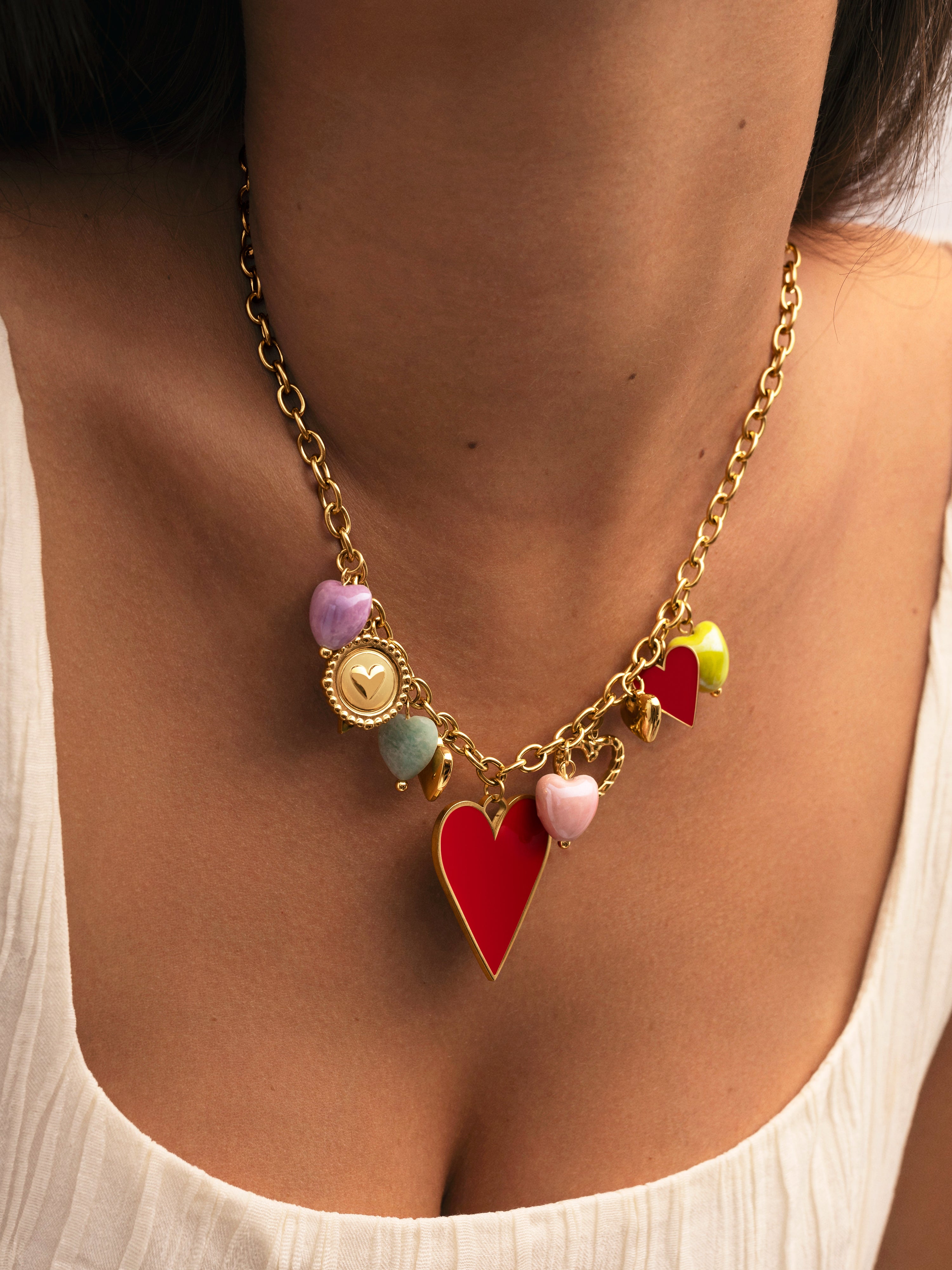 Multicharms Hearts Gold Necklace