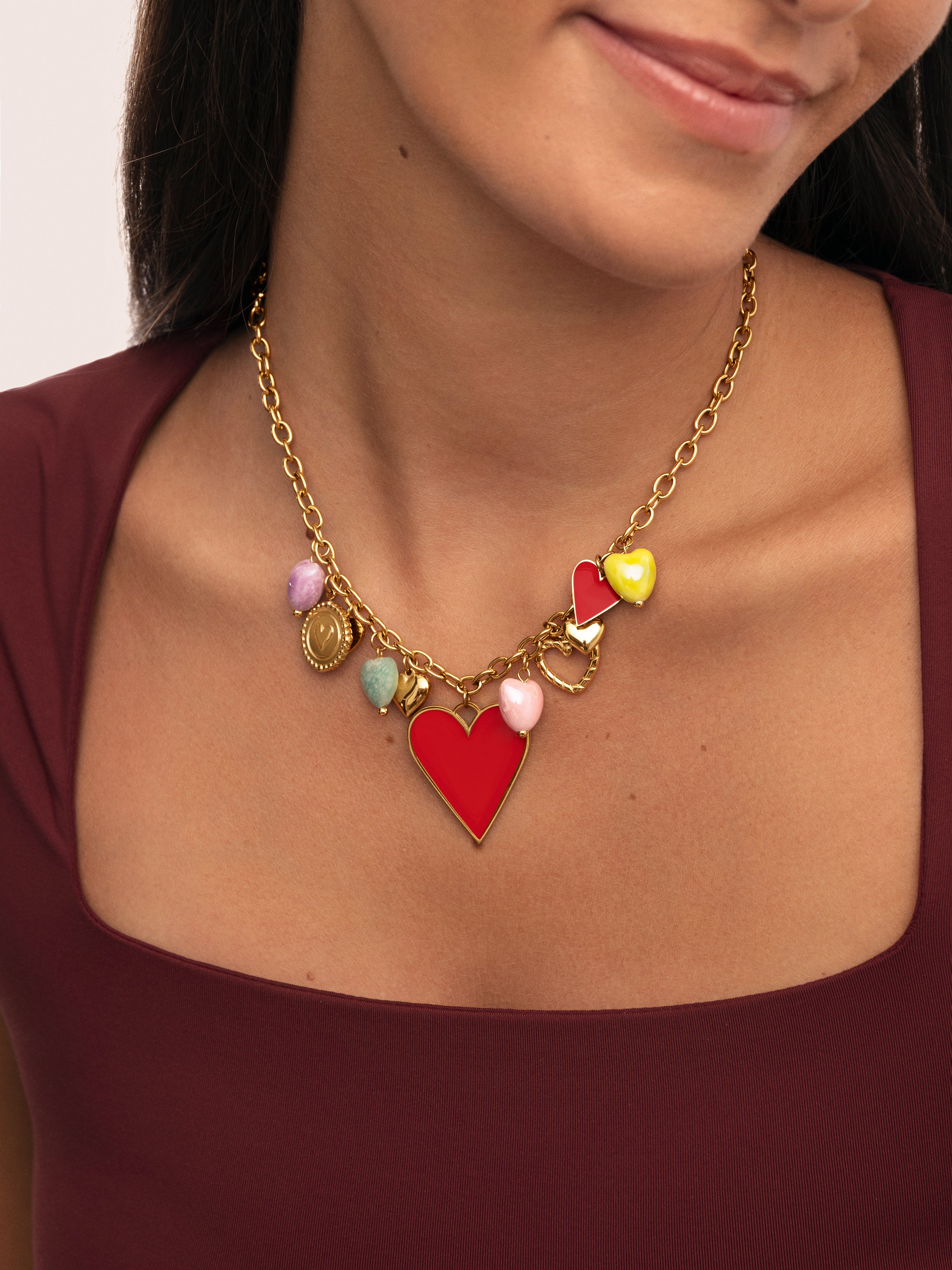 Multicharms Hearts Gold Necklace