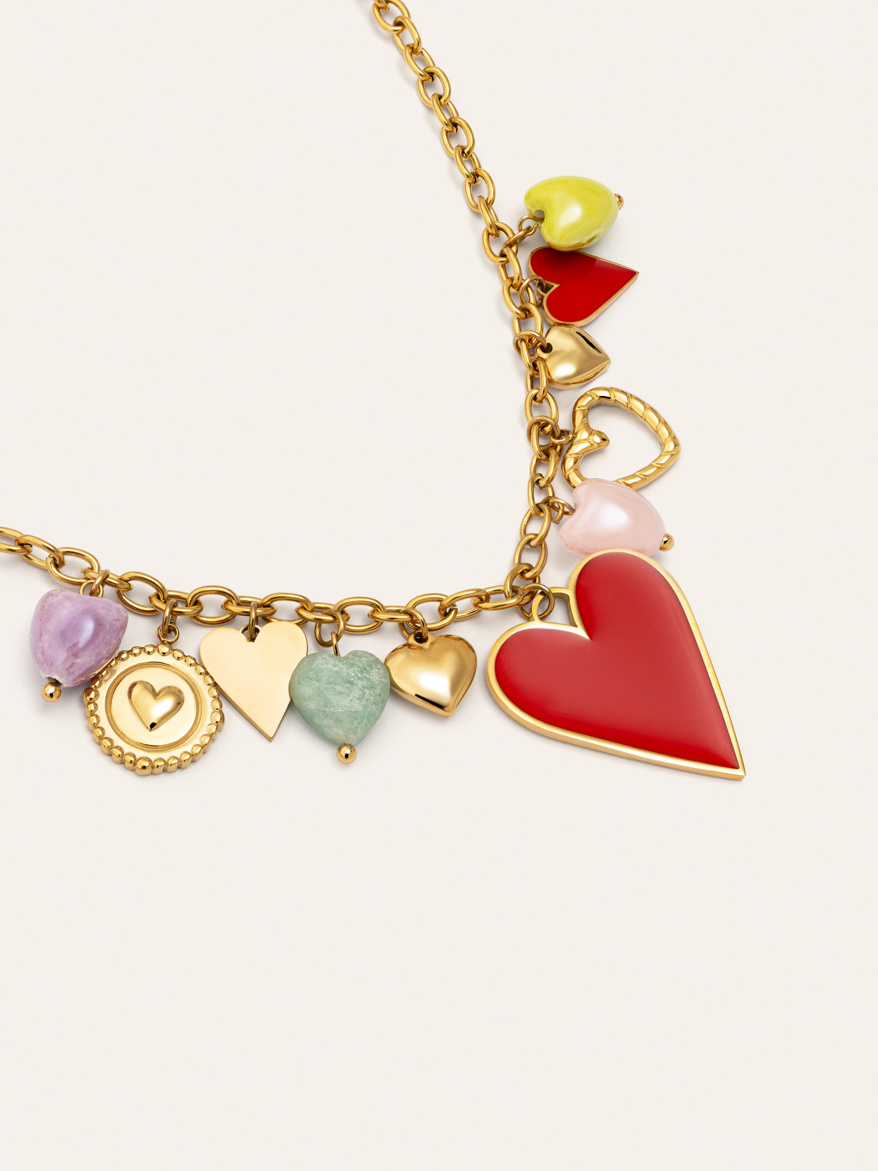 Multicharms Hearts Gold Necklace