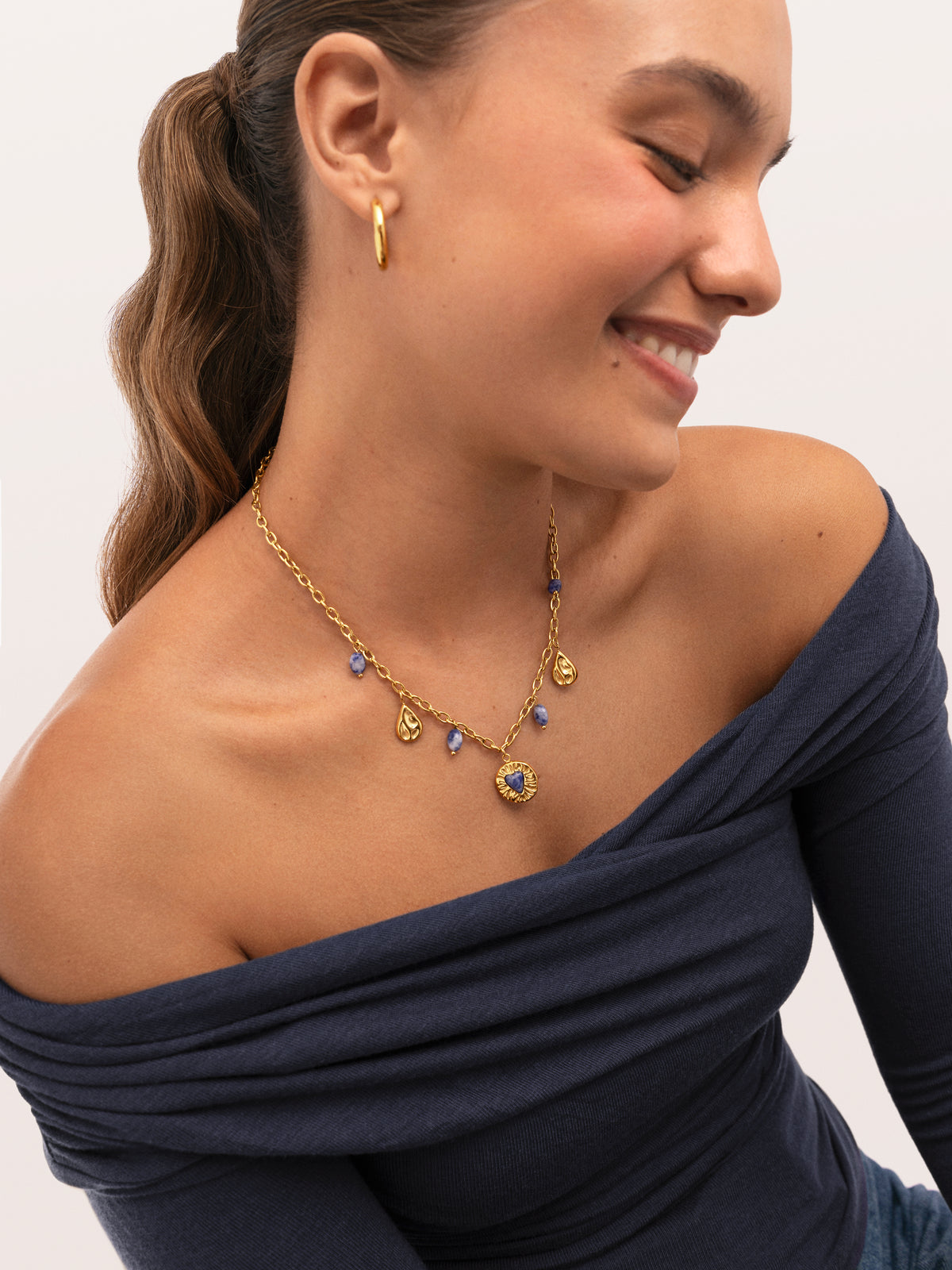 Collar Multicharms Denim Cianita Acero Baño Oro - vista 4