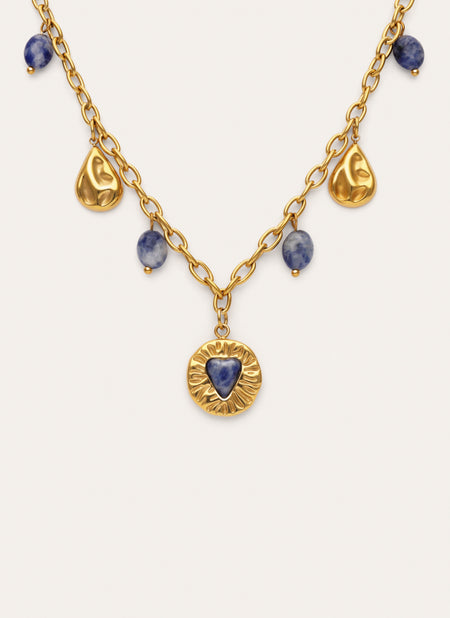 Collar Multicharms Denim Cianita Acero Baño Oro