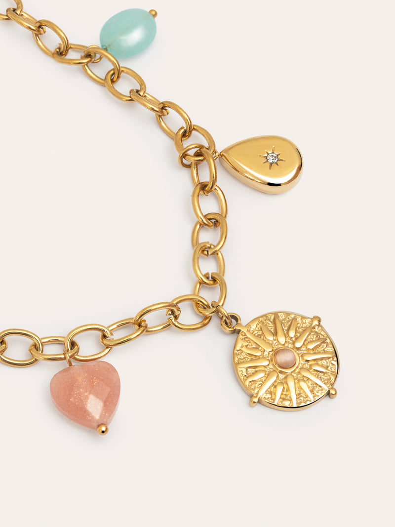 Collar Multicharms Soleil Acero Baño Oro