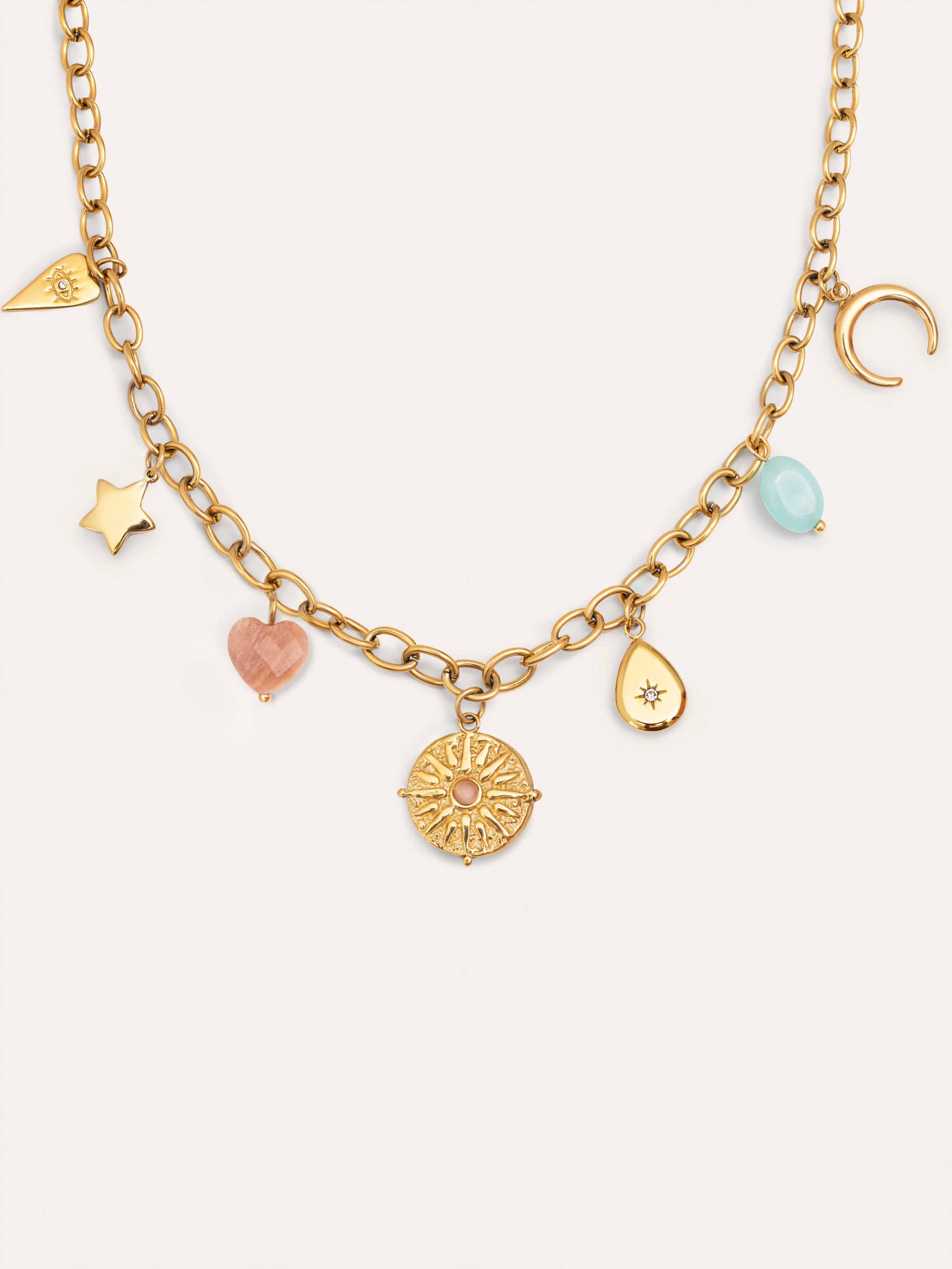 Collar Multicharms Soleil Acero Baño Oro