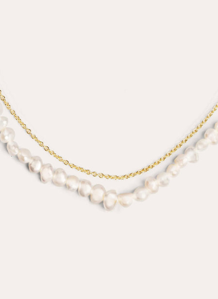 Pearl Chain Stainless Steel Gold Necklace