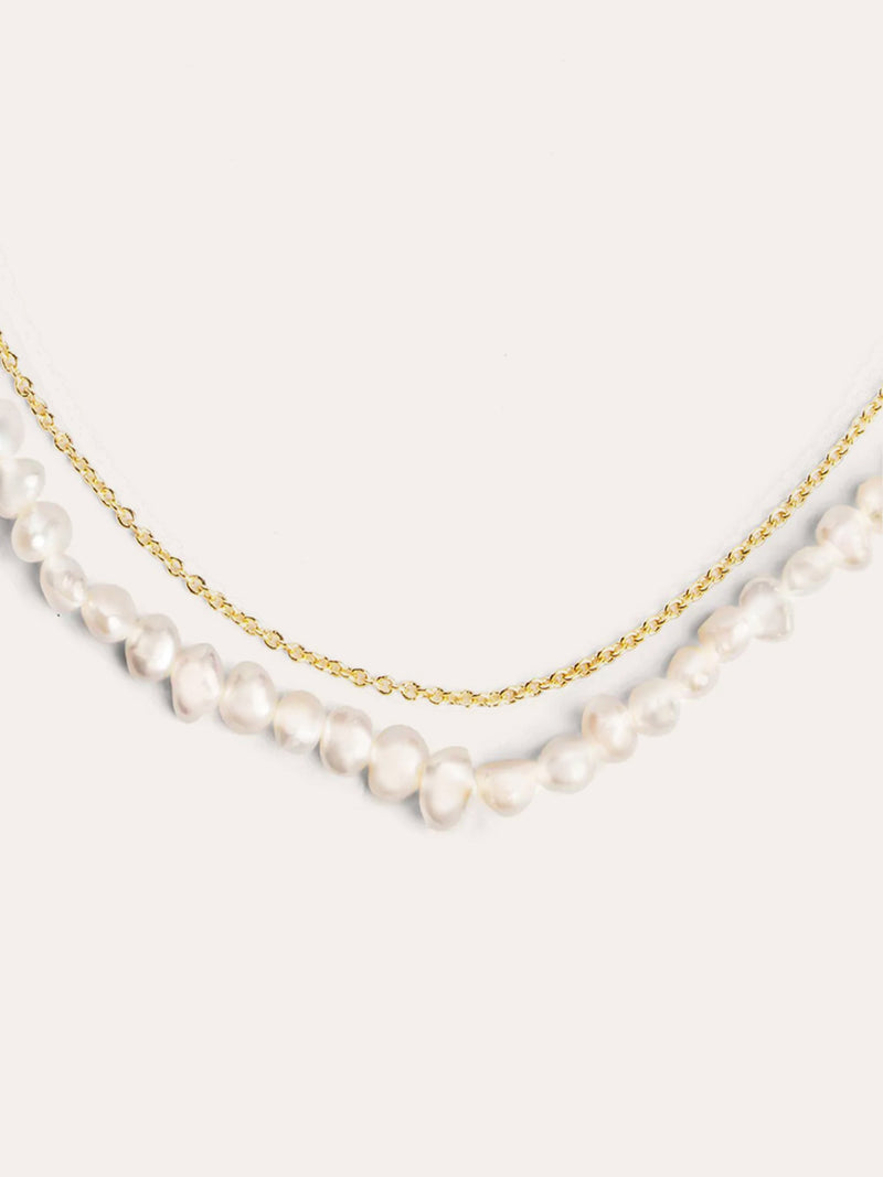 Collar Pearl Chain Acero Baño Oro