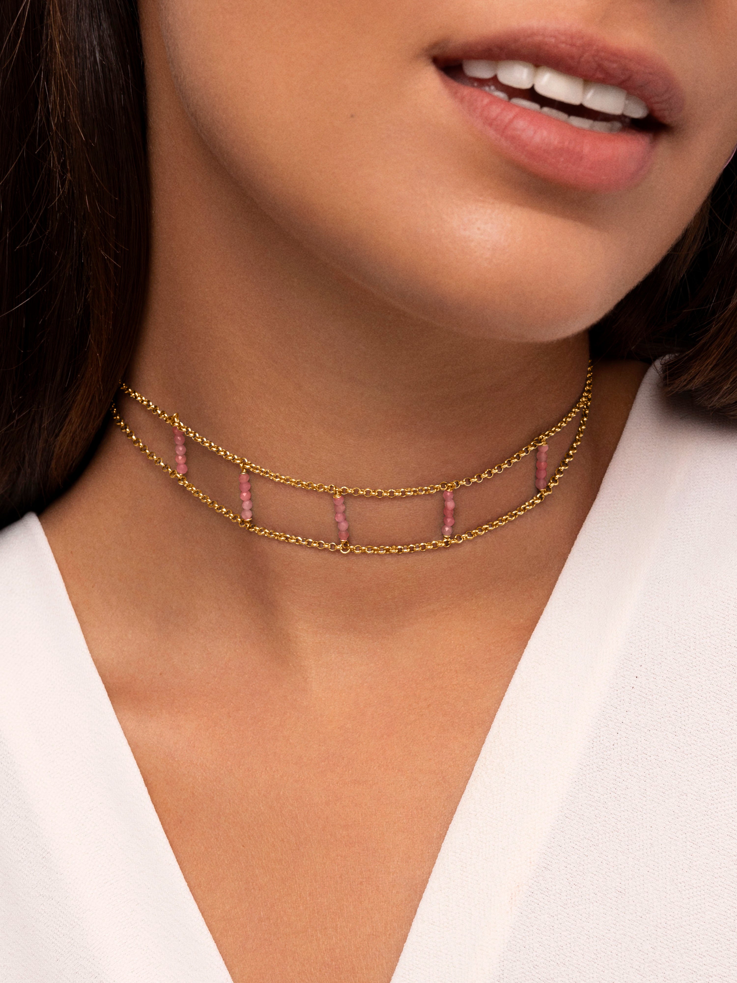 Pink Havana Stainless Steel Gold Choker