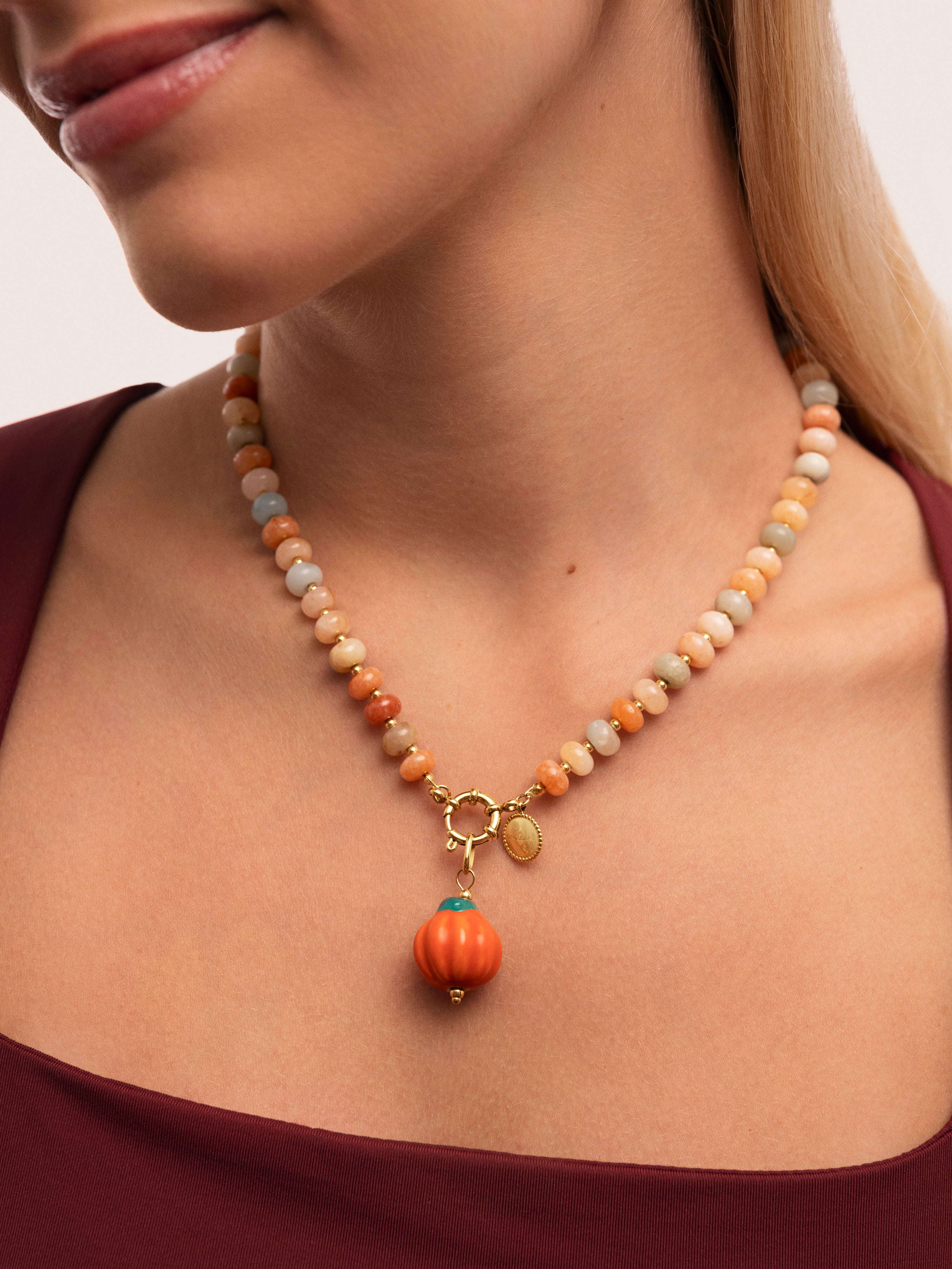 Collar Pumpkin Stones Acero Baño Oro