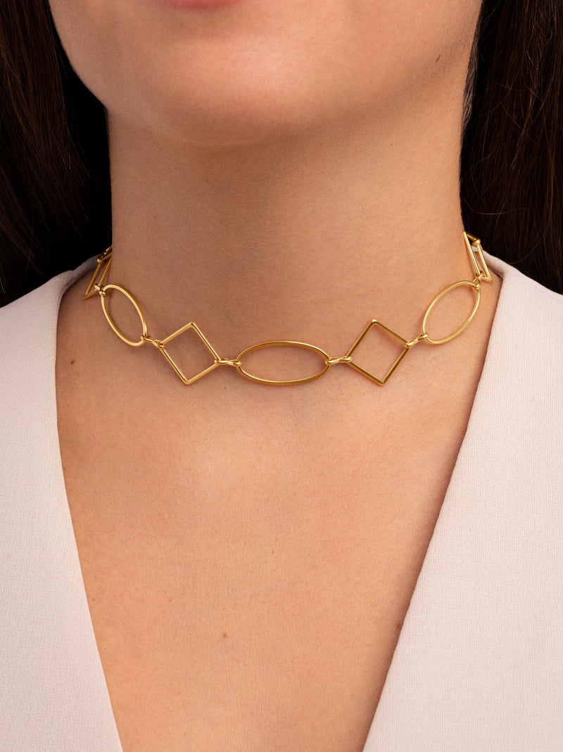 Rhomb & Oval Halsband Edelstahl, vergoldet