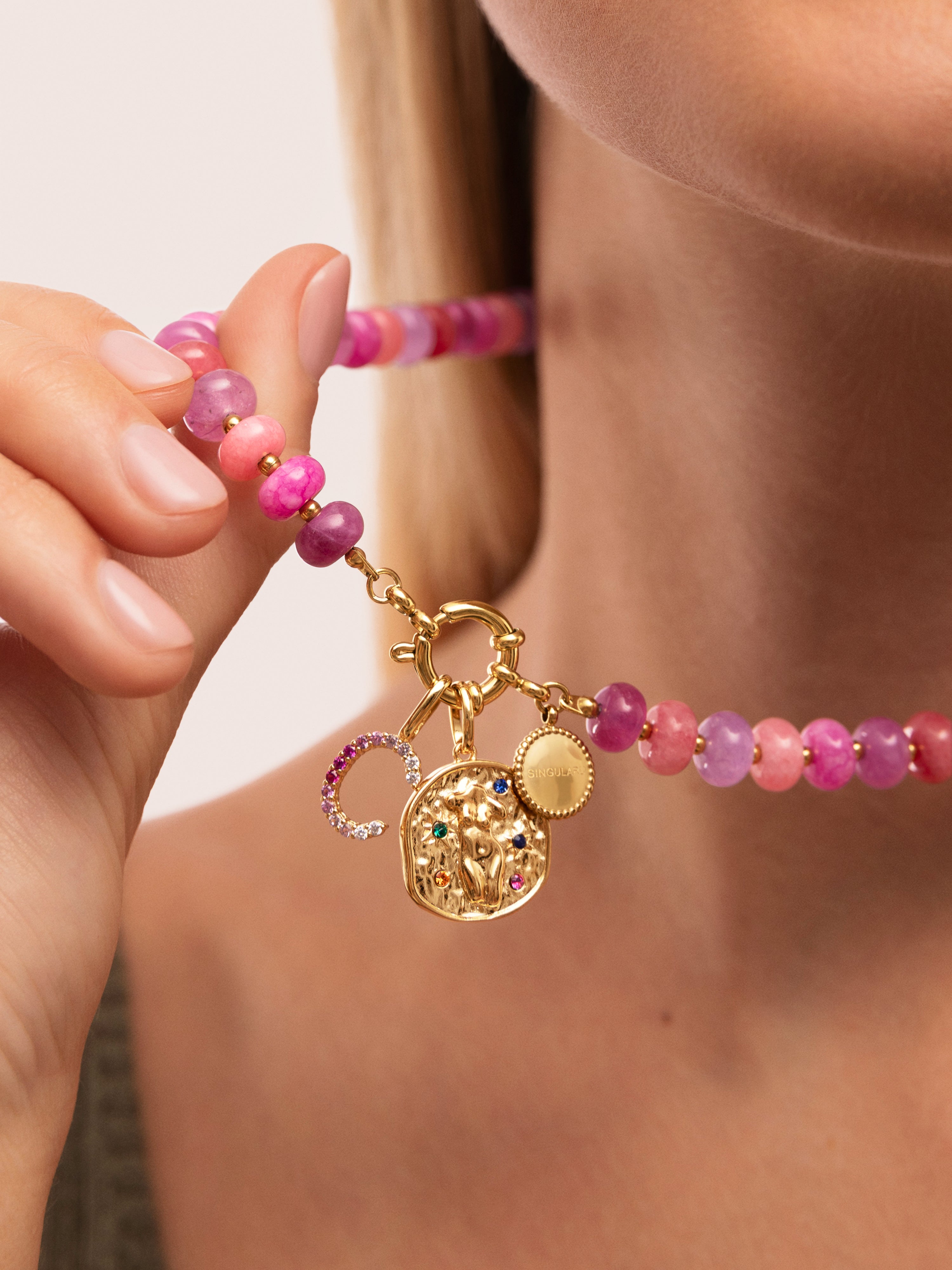 Rosé Stones Stainless Steel Gold Necklace 