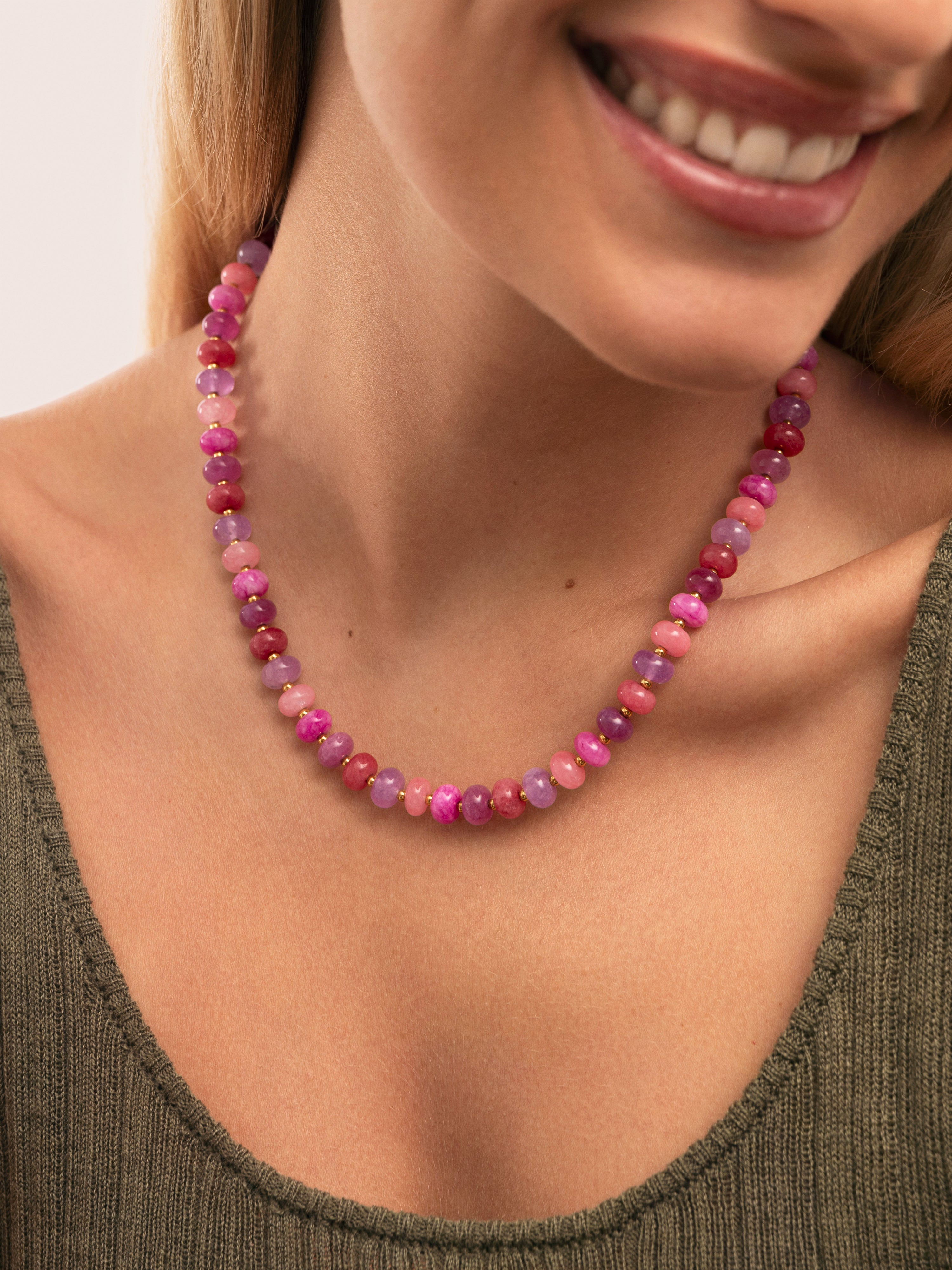 Rosé Stones Stainless Steel Gold Necklace 