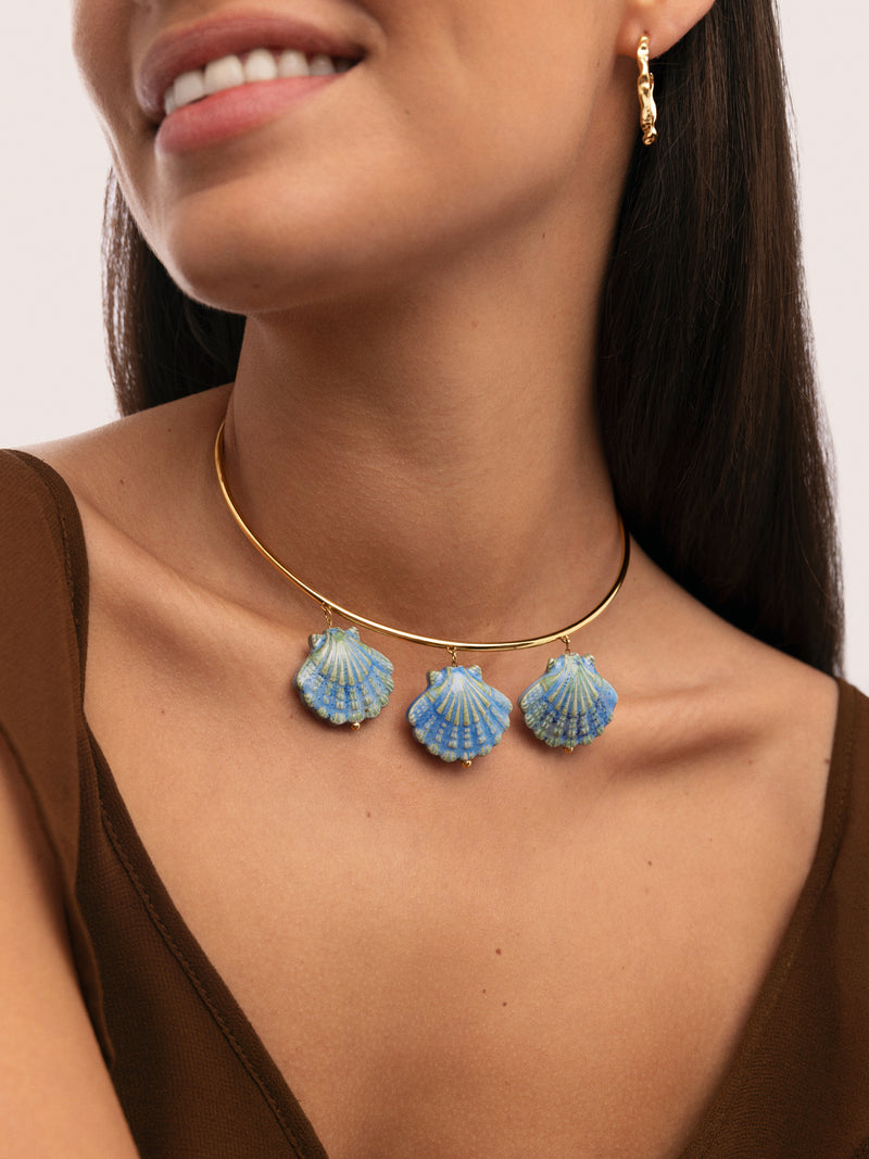 Choker Shelly Blue Acero Baño Oro