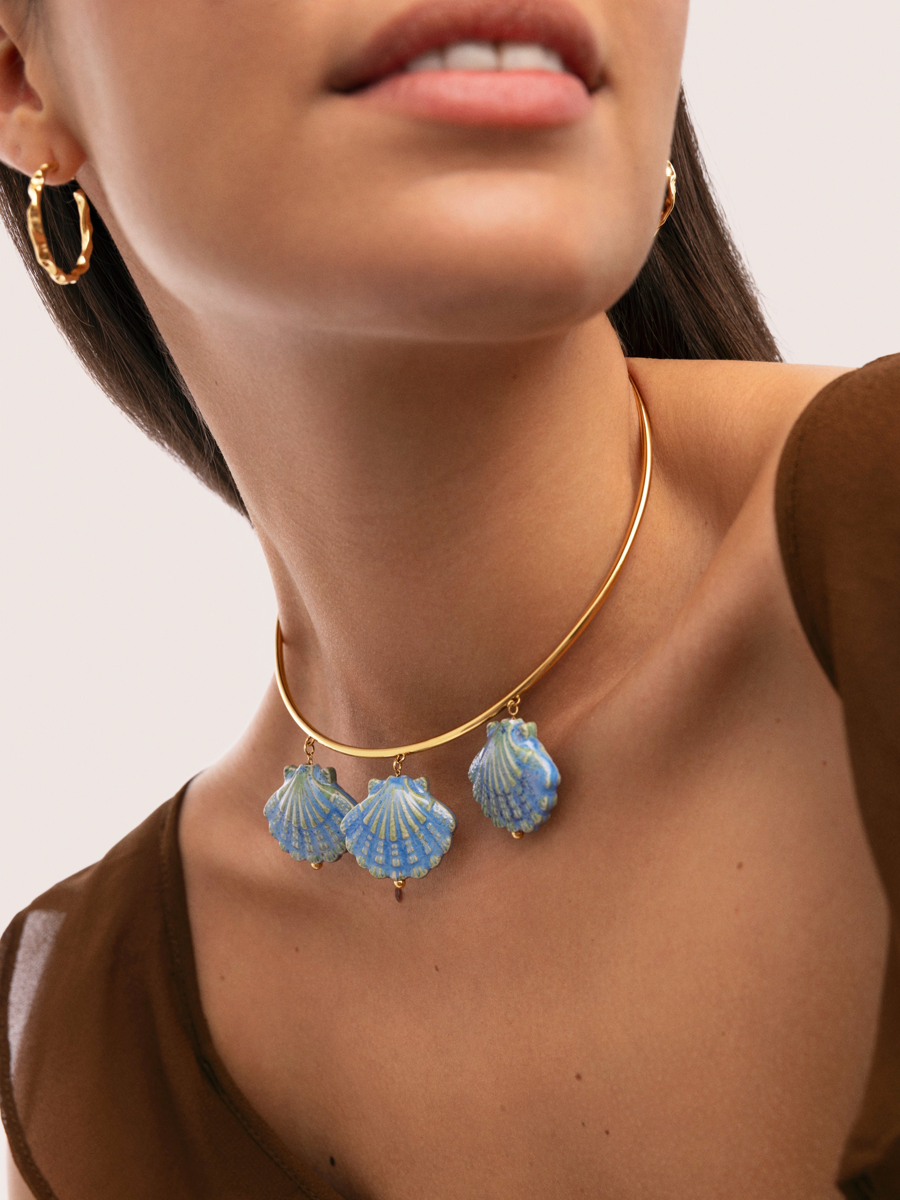 Choker Shelly Blue Acero Baño Oro