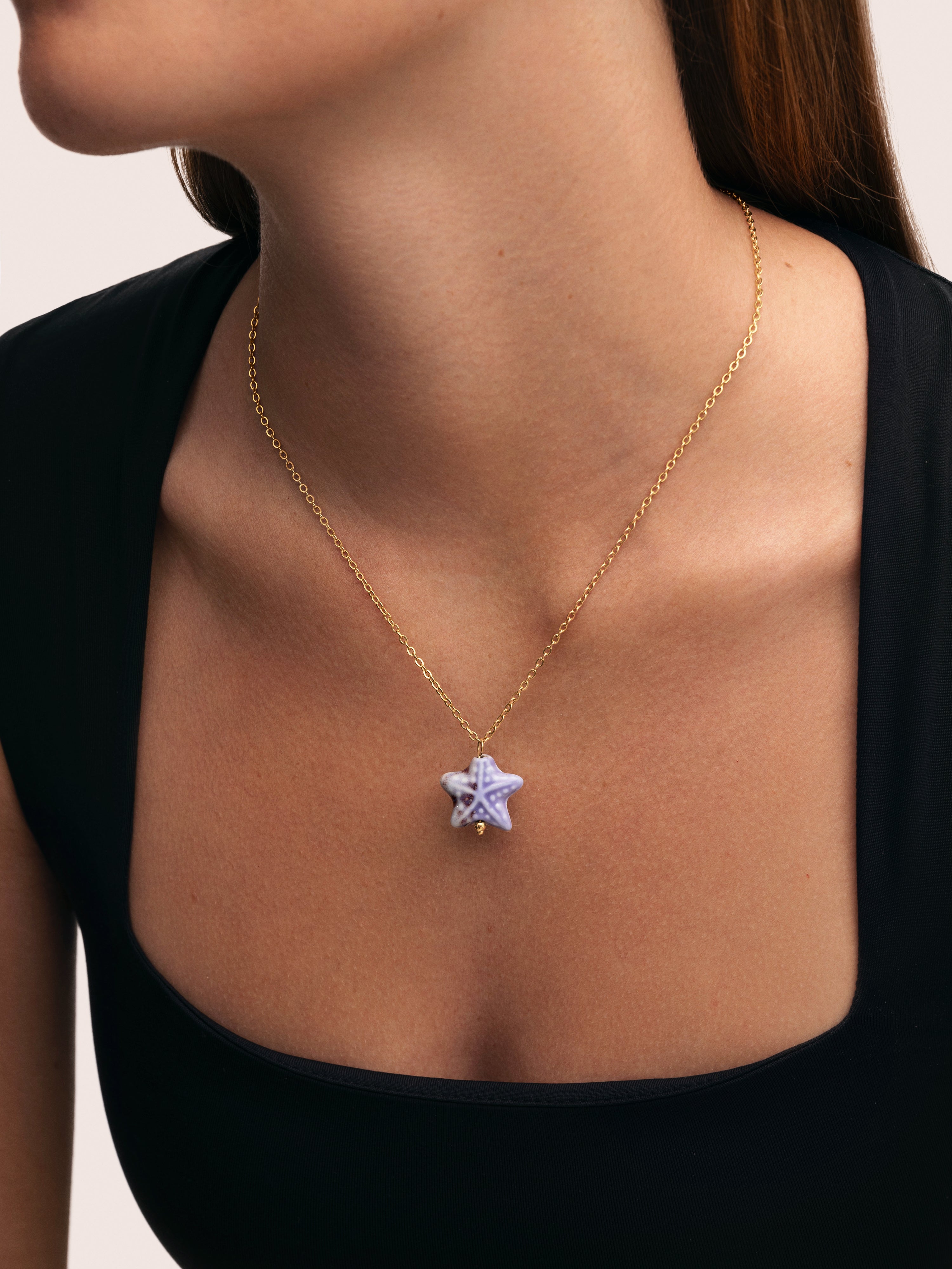Starfish Blue Stainless Steel Gold Necklace