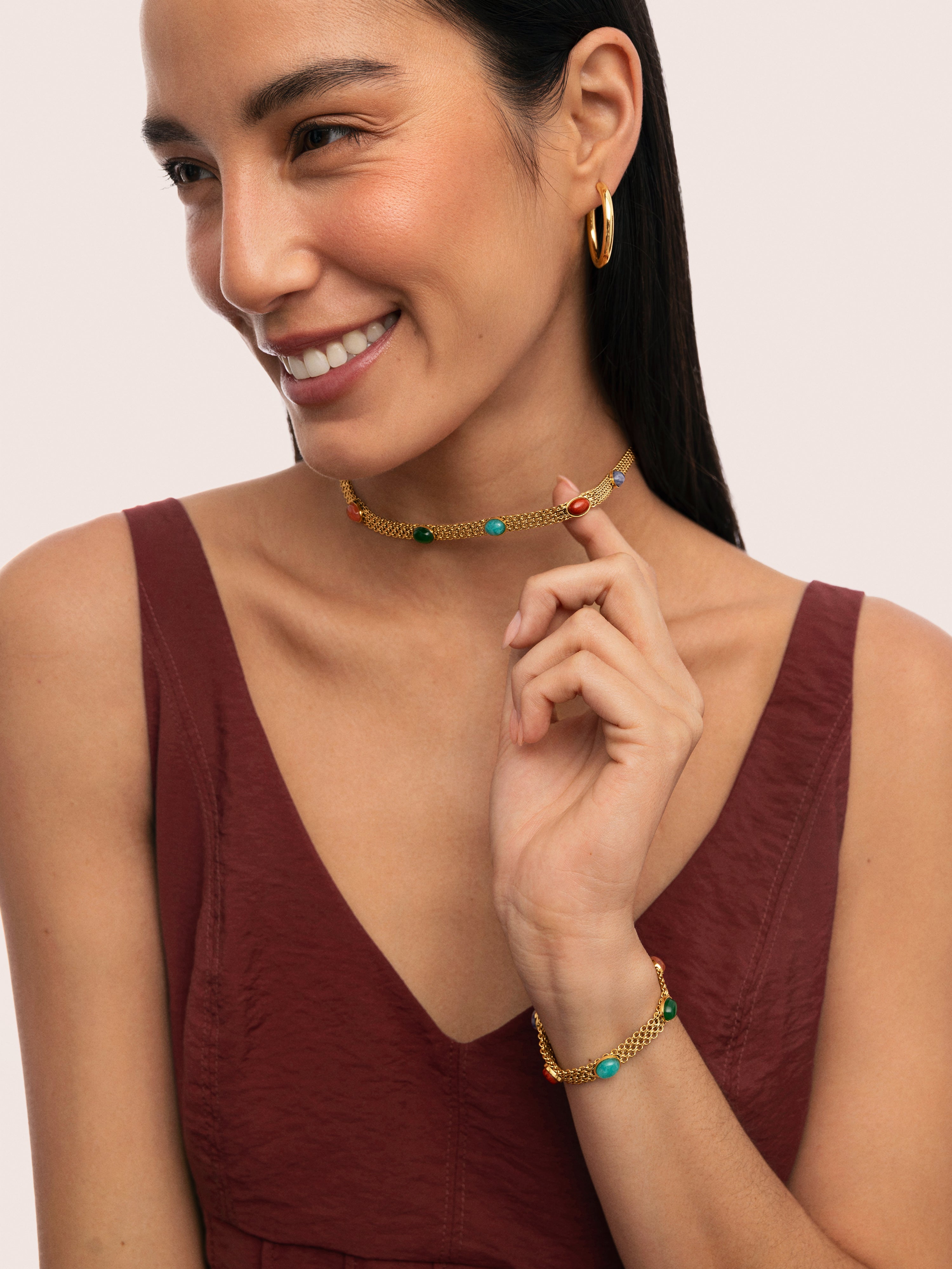 Pulsera Tape Stones Acero Baño Oro