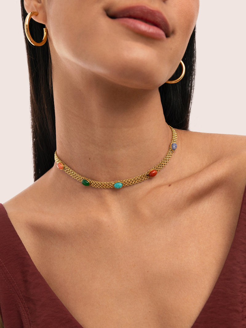 Choker Tape Stones Aço Banho de Ouro
