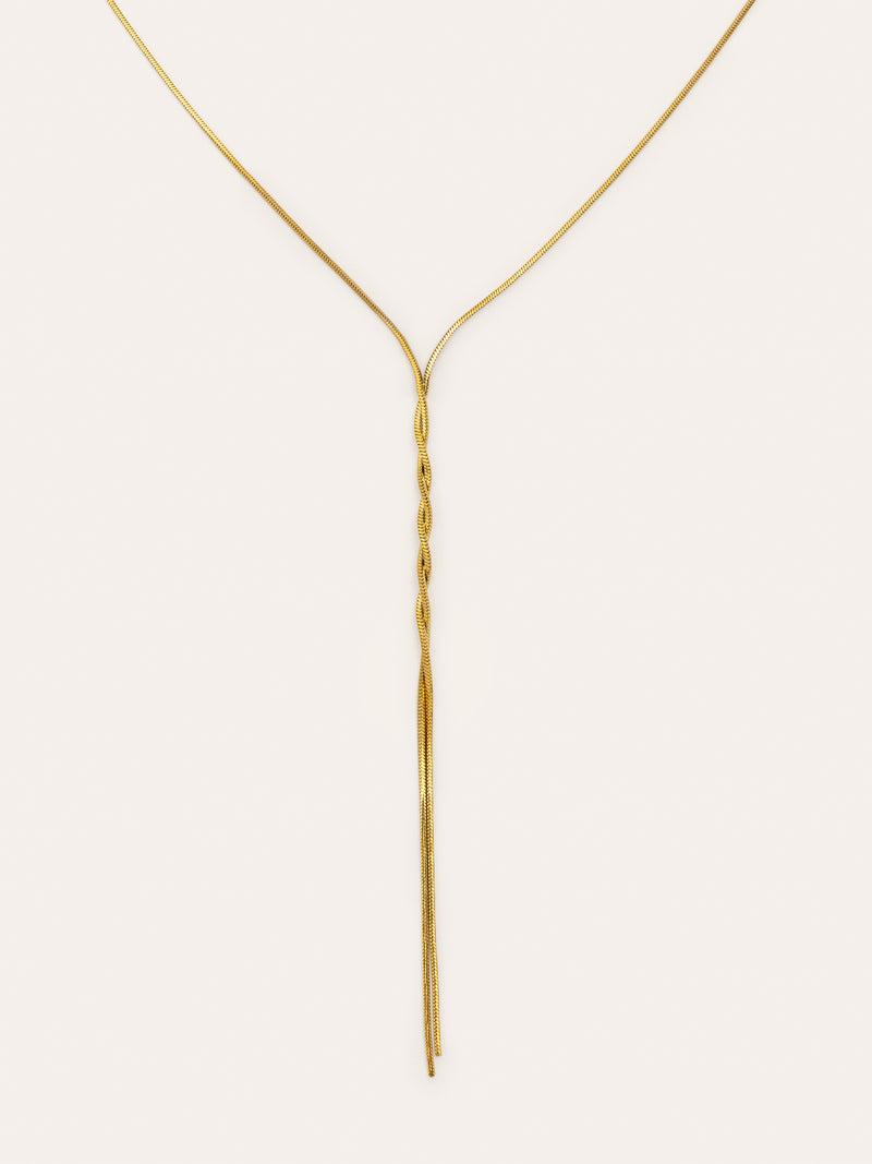 Collier Y Fine Tressia Acier Plaqué Or