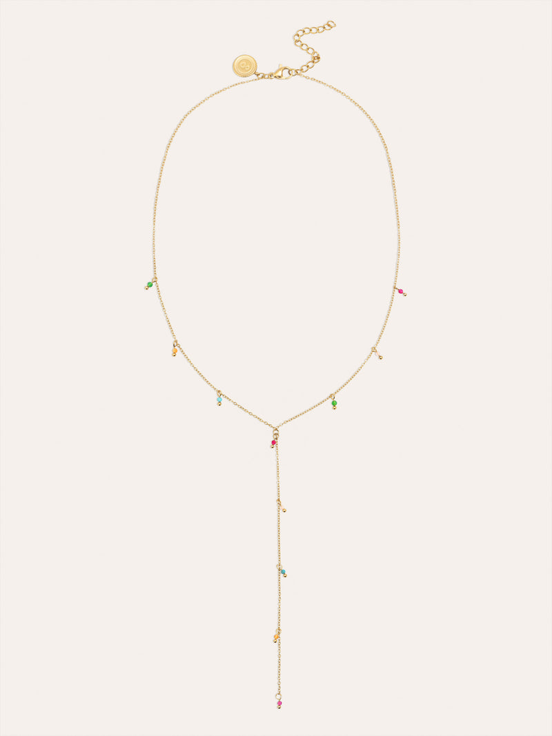 Collier Y Mini Stone Colors Acier Plaqué Or