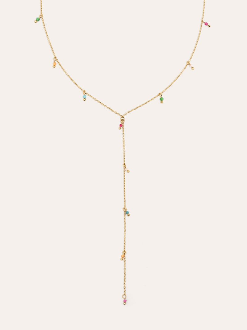 Collier Y Mini Stone Colors Acier Plaqué Or