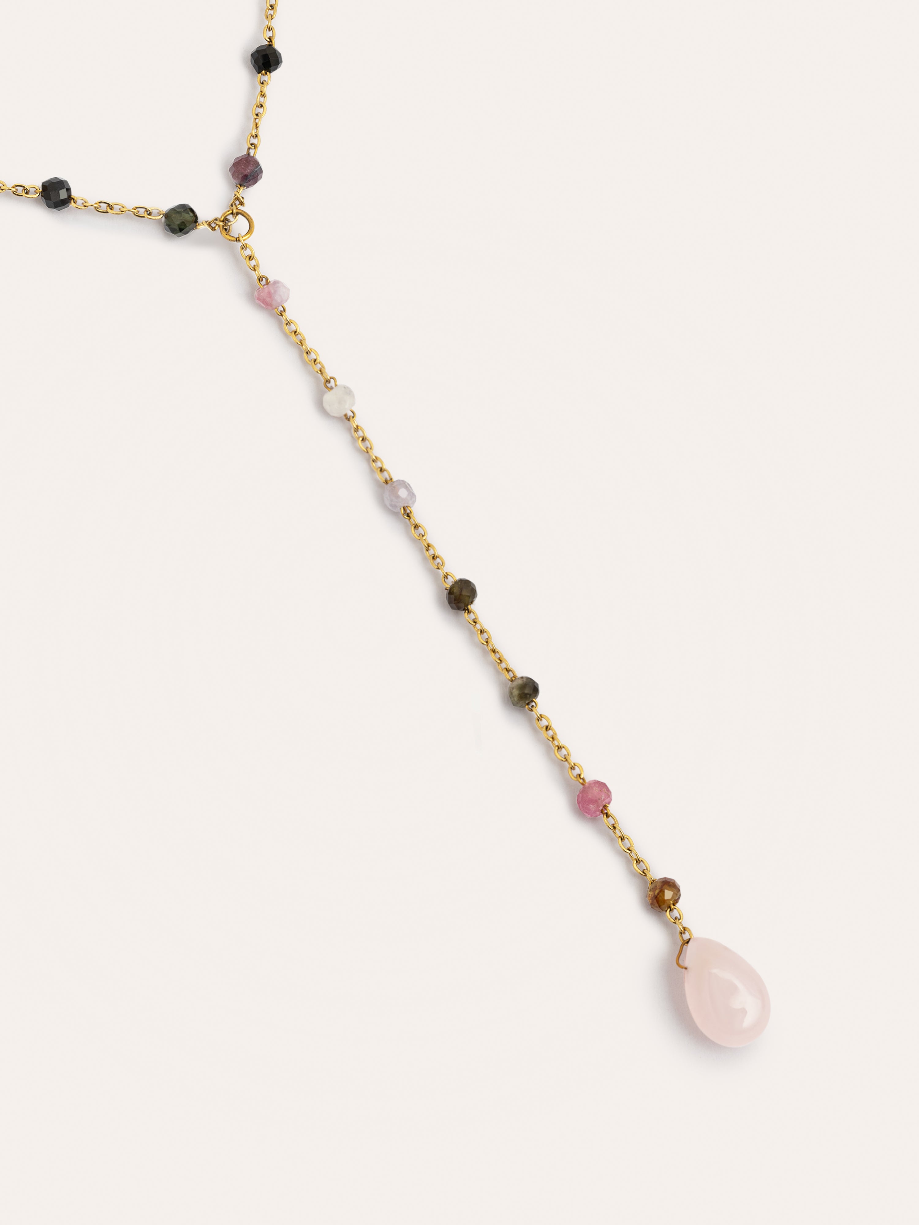 Y Tourmaline Stone Stainless Steel Gold Necklace