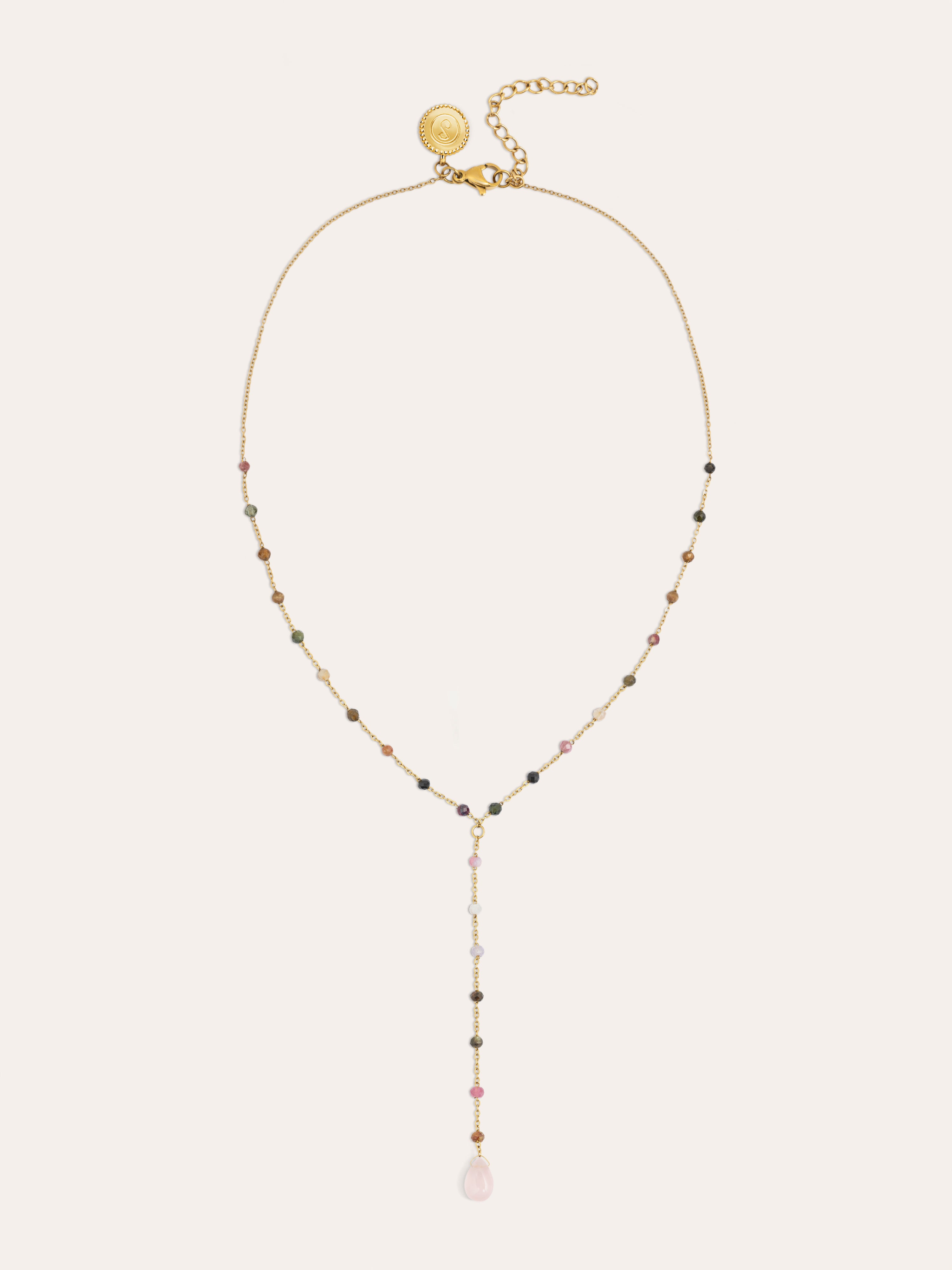 Y Tourmaline Stone Stainless Steel Gold Necklace