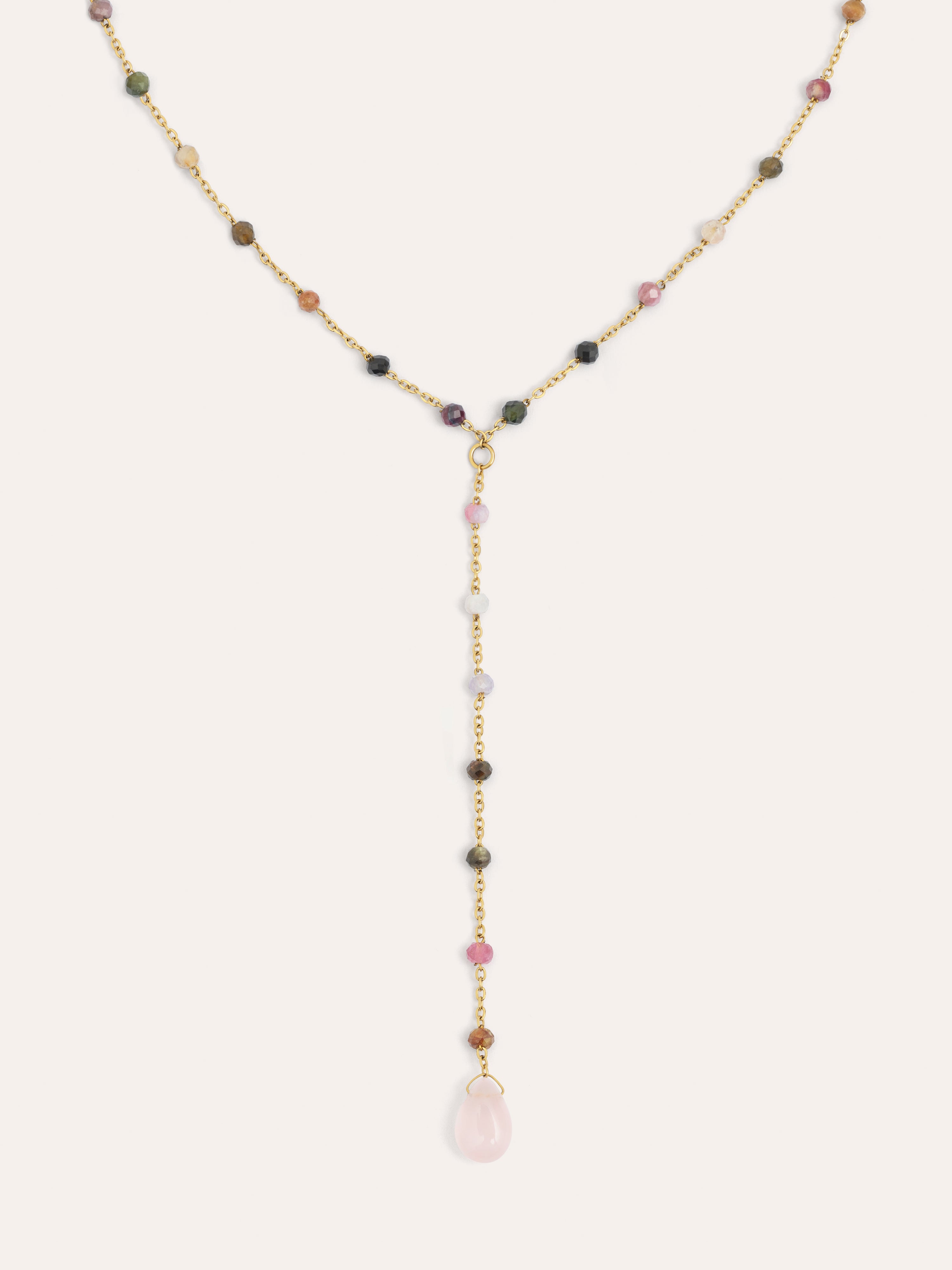 Y Tourmaline Stone Stainless Steel Gold Necklace