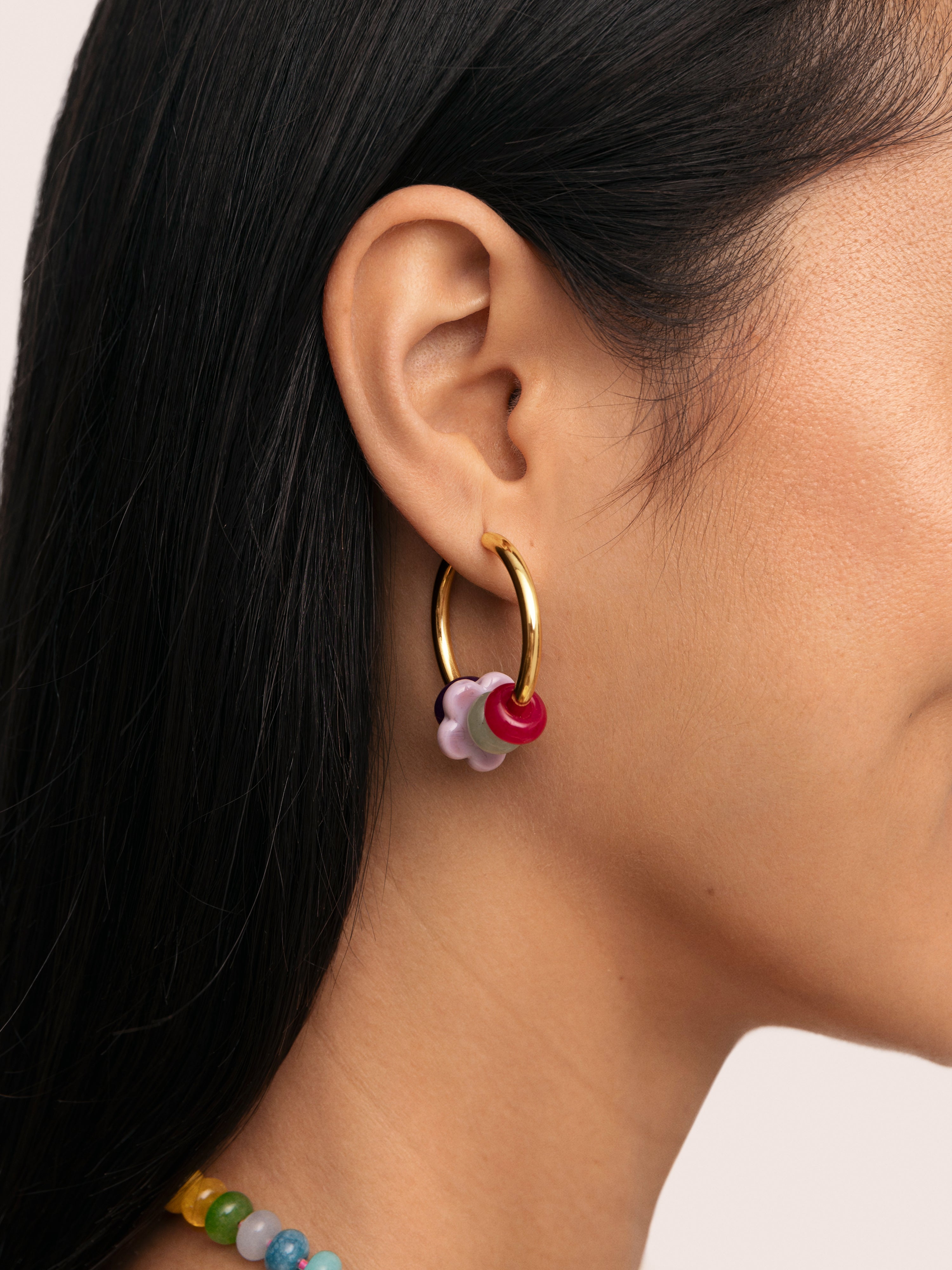 Pendientes Organic Flower De SINGULARU - Acero Bañado En Oro De 18 Kt, Diámetro 20 Mm | Joyas Elegantes Para Mujer, Perfectas Para El Día A Día O Ocasiones Especiales