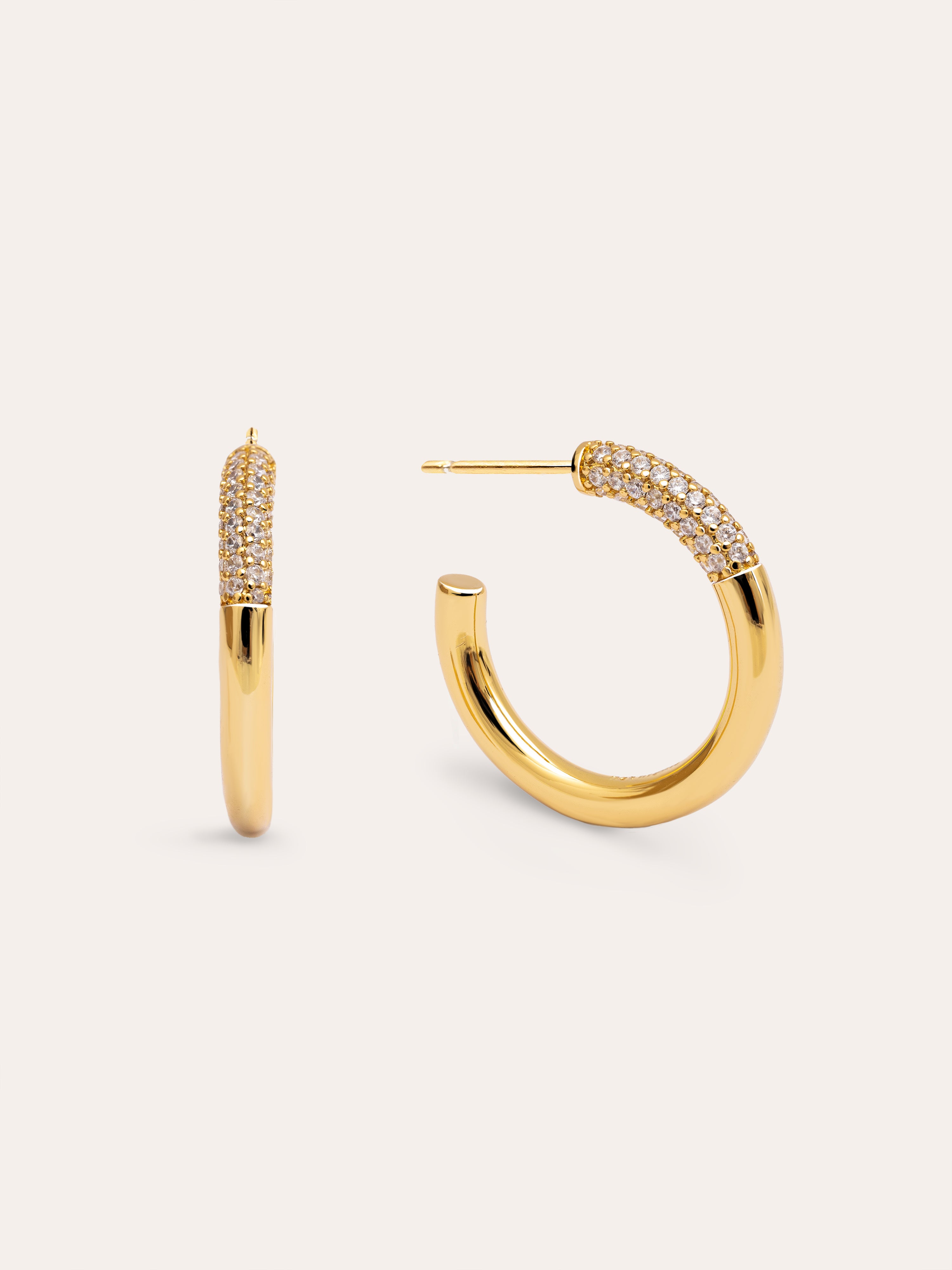 Pendientes Aro Naval Con Circonitas - Baño Oro 18K, Diámetro 14 Mm - Cierre Click, Joyería Para Mujer