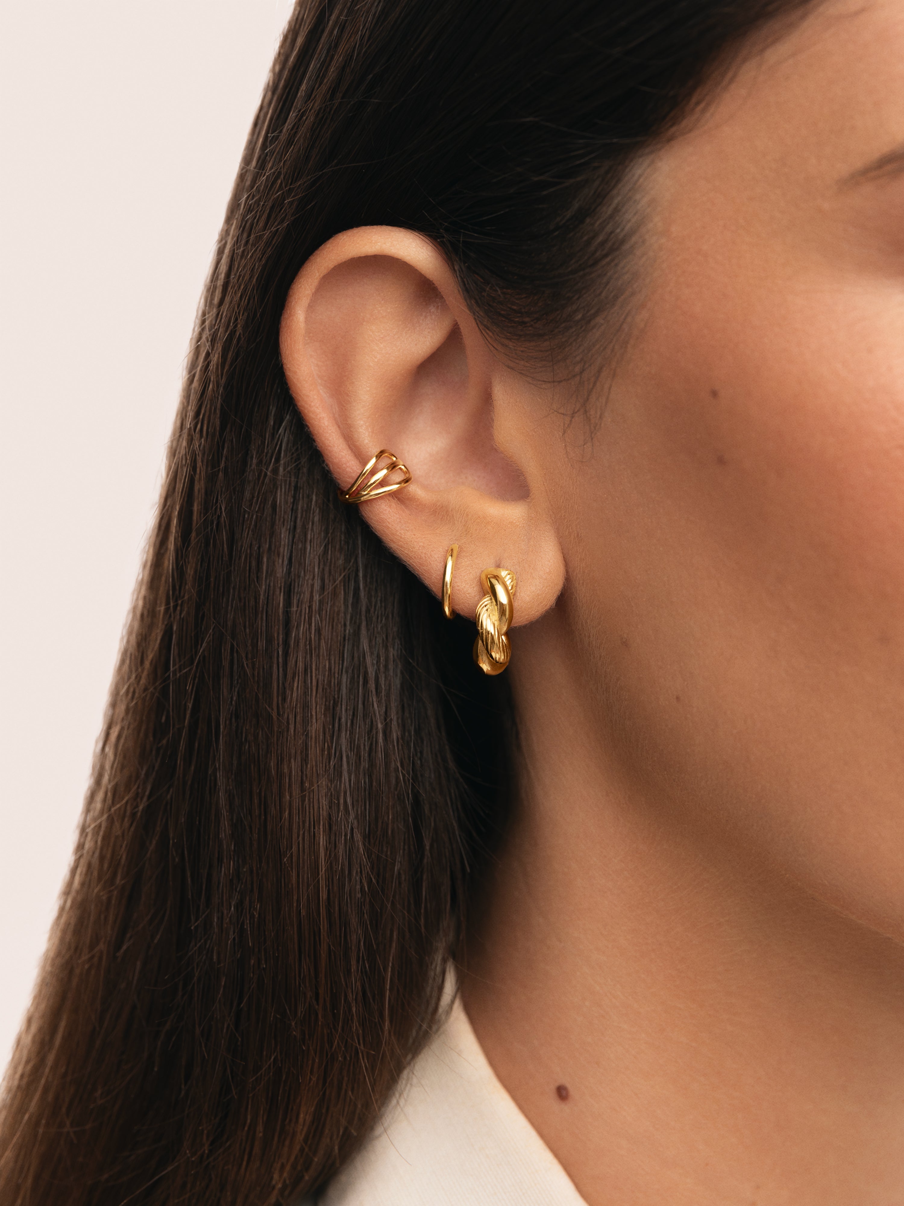 Pendientes Aro Mini Twist Rope Acero Baño Oro