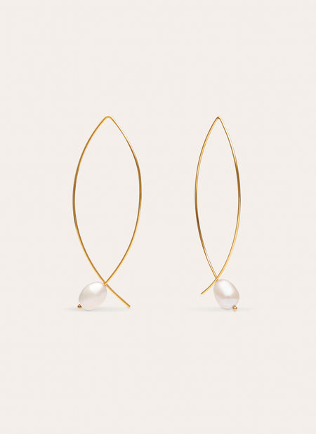 Pendientes Arch Bean Pearl Acero Baño Oro