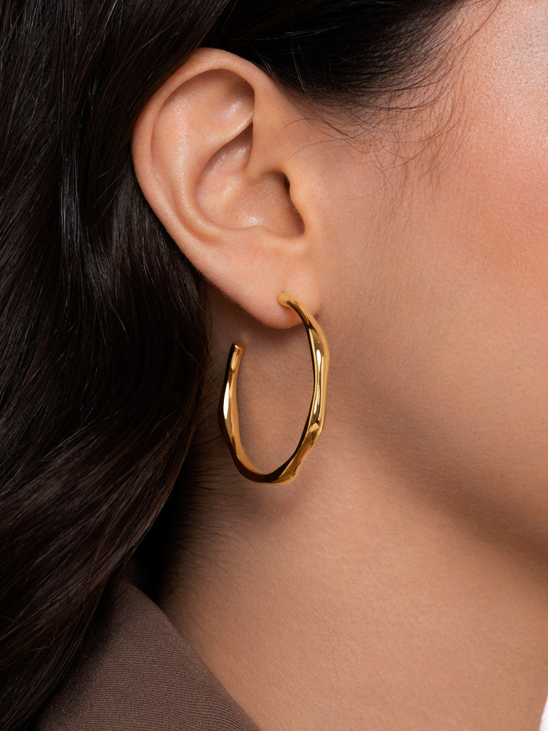 Pendientes Aro Bamboo Acero Baño Oro