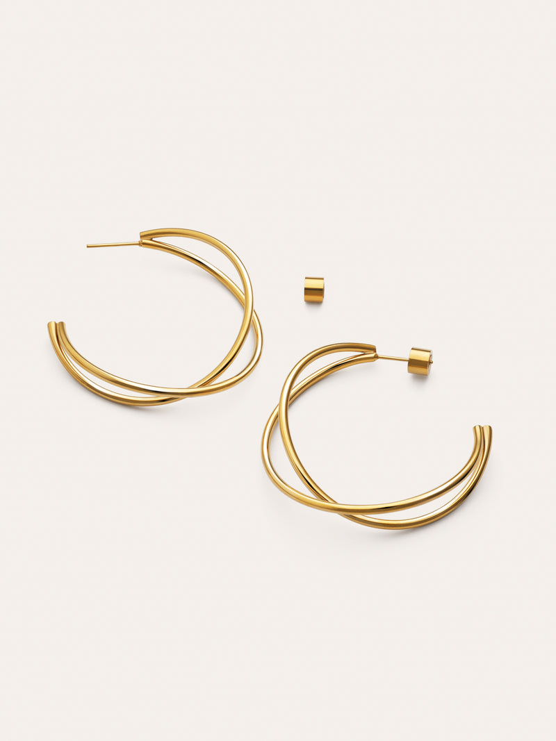 Boucles D’oreilles Créoles Croisées Acier Plaqué Or