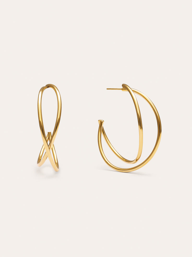 Boucles D’oreilles Créoles Croisées Acier Plaqué Or