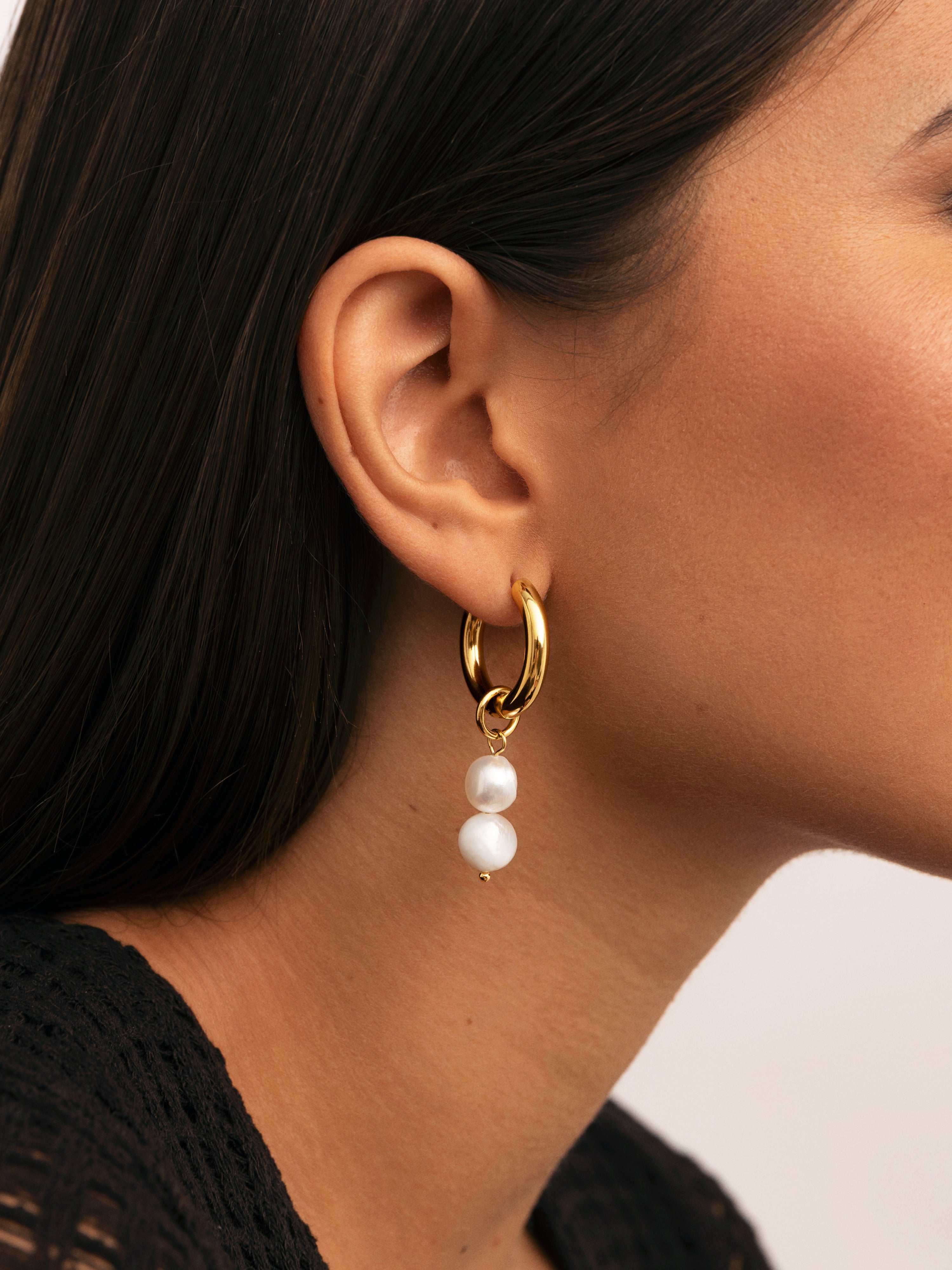 Pendientes Aro Perlita Acero Baño Oro