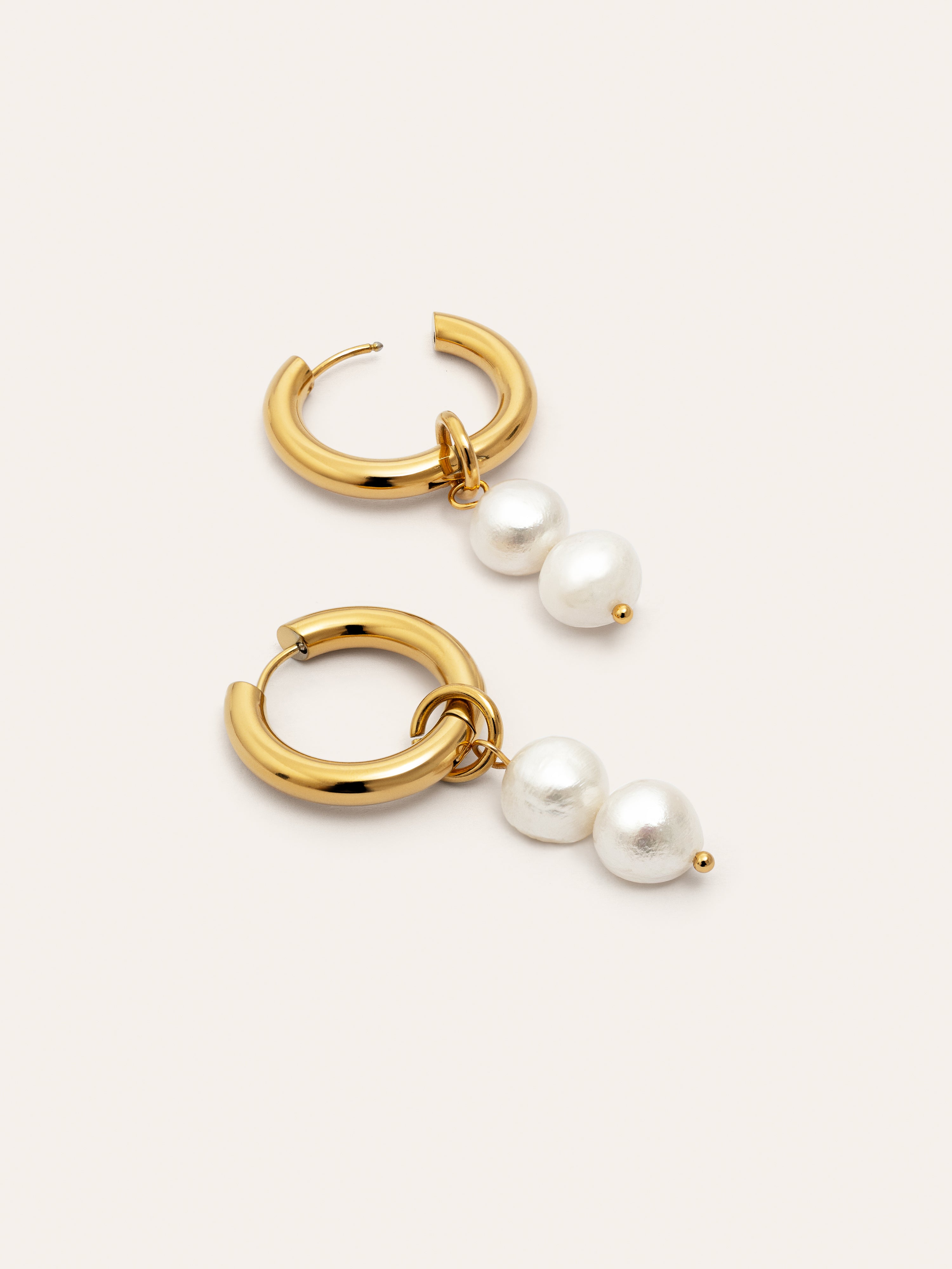 Pendientes Aro Perlita Acero Baño Oro