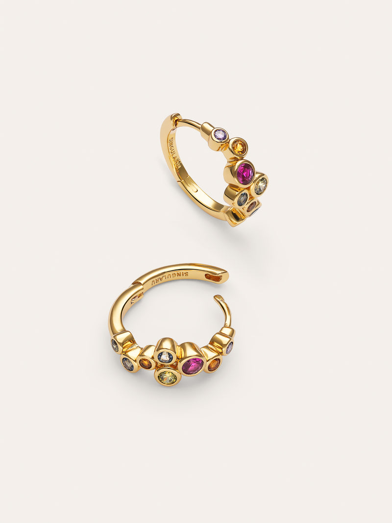 Brincos de Argola Rainbow Bubbles S Banho de Ouro