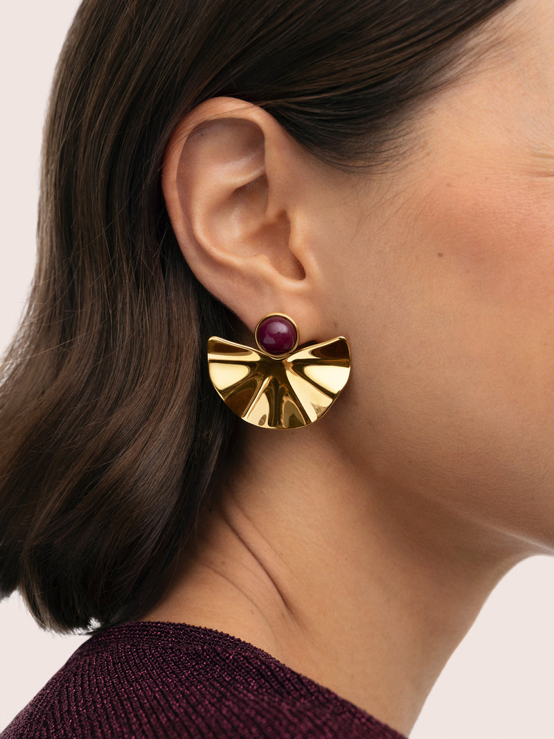 Aretes Amara Stone Acero Baño Oro 